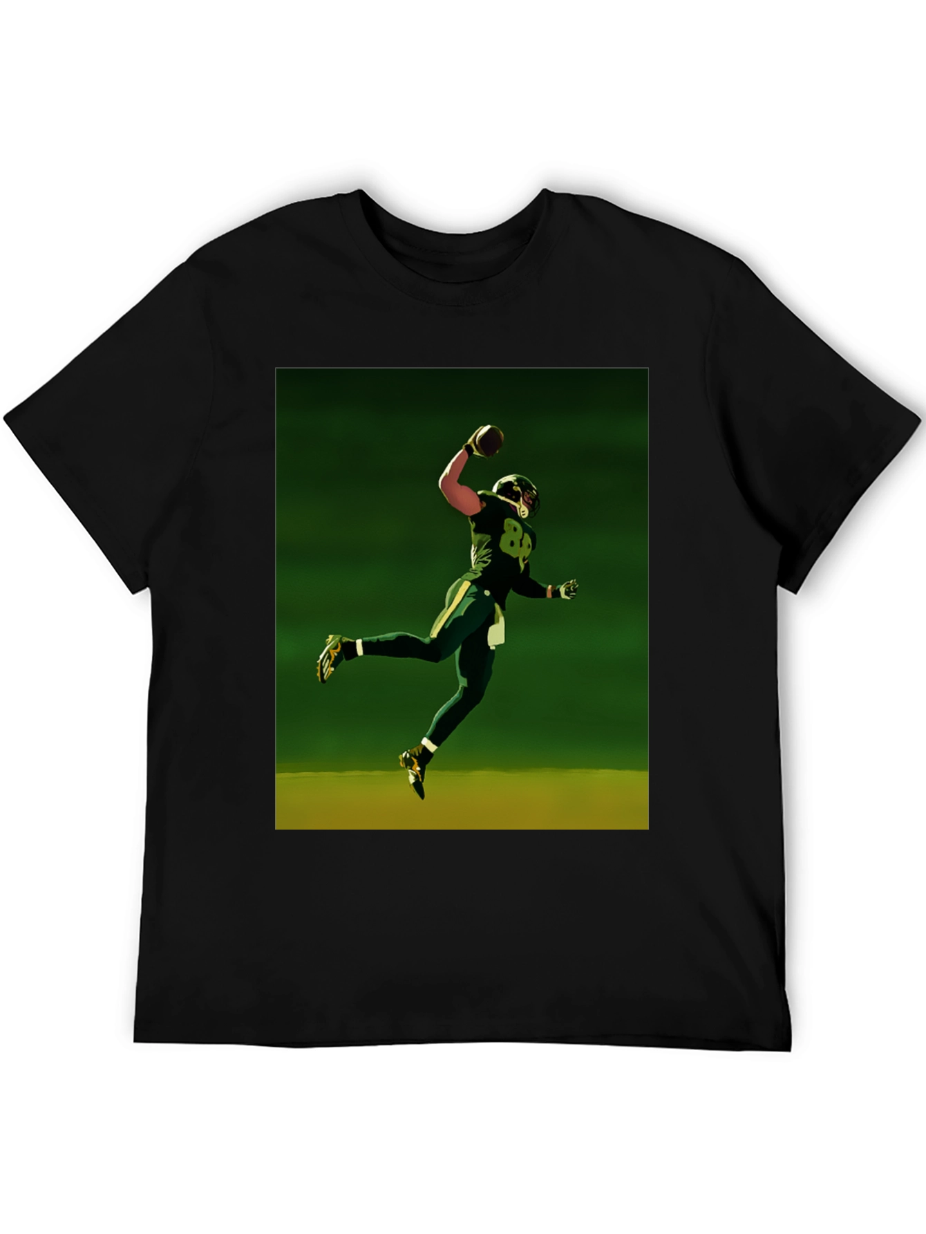 Football Player Graphic Tee - Black Cotton Shirt
