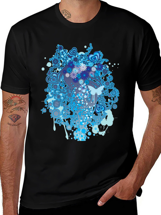 Abstract Floral Butterfly Graphic Tee - Black