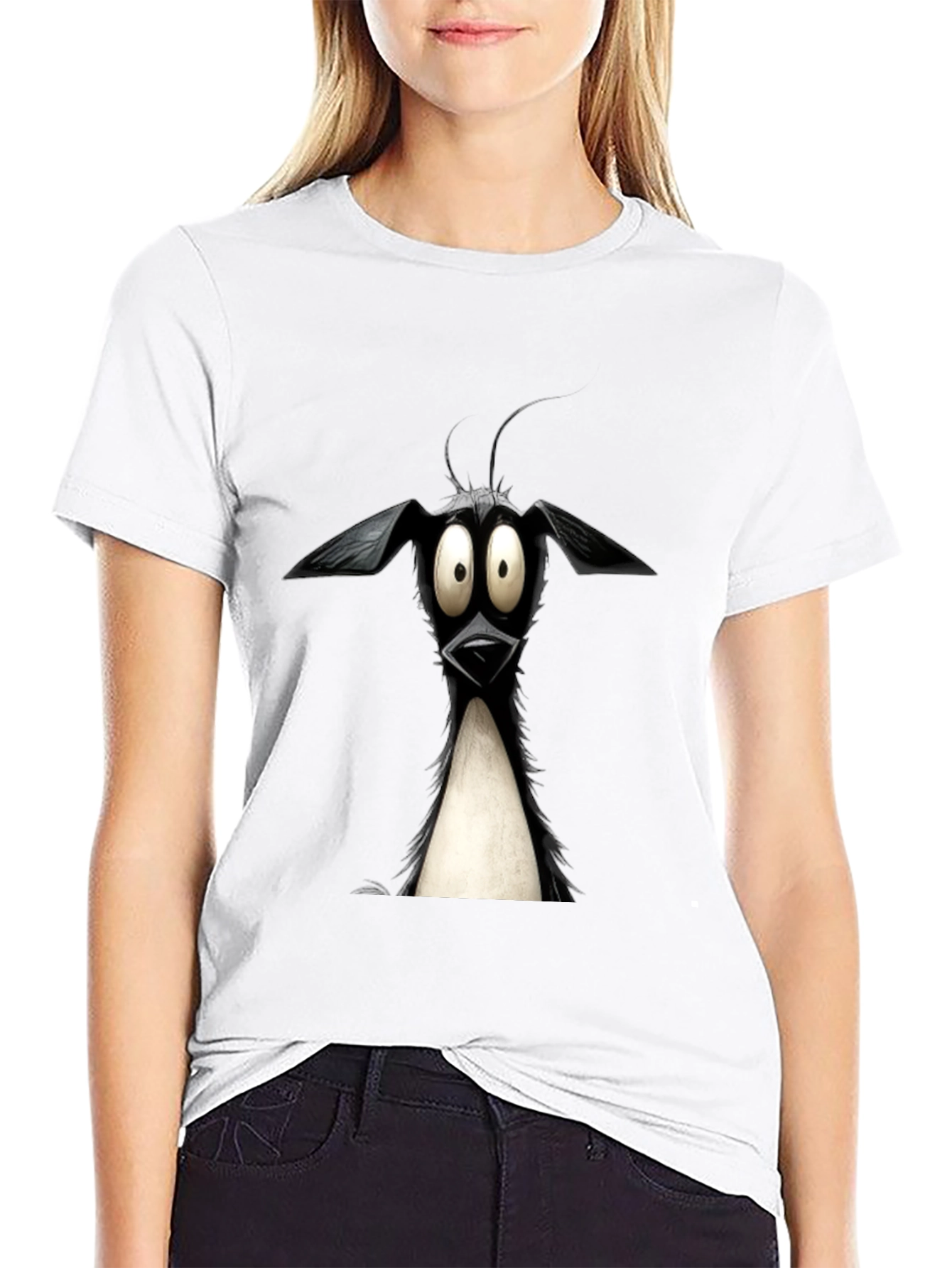 Cartoon Dog Graphic Tee - Quirky Black T-Shirt