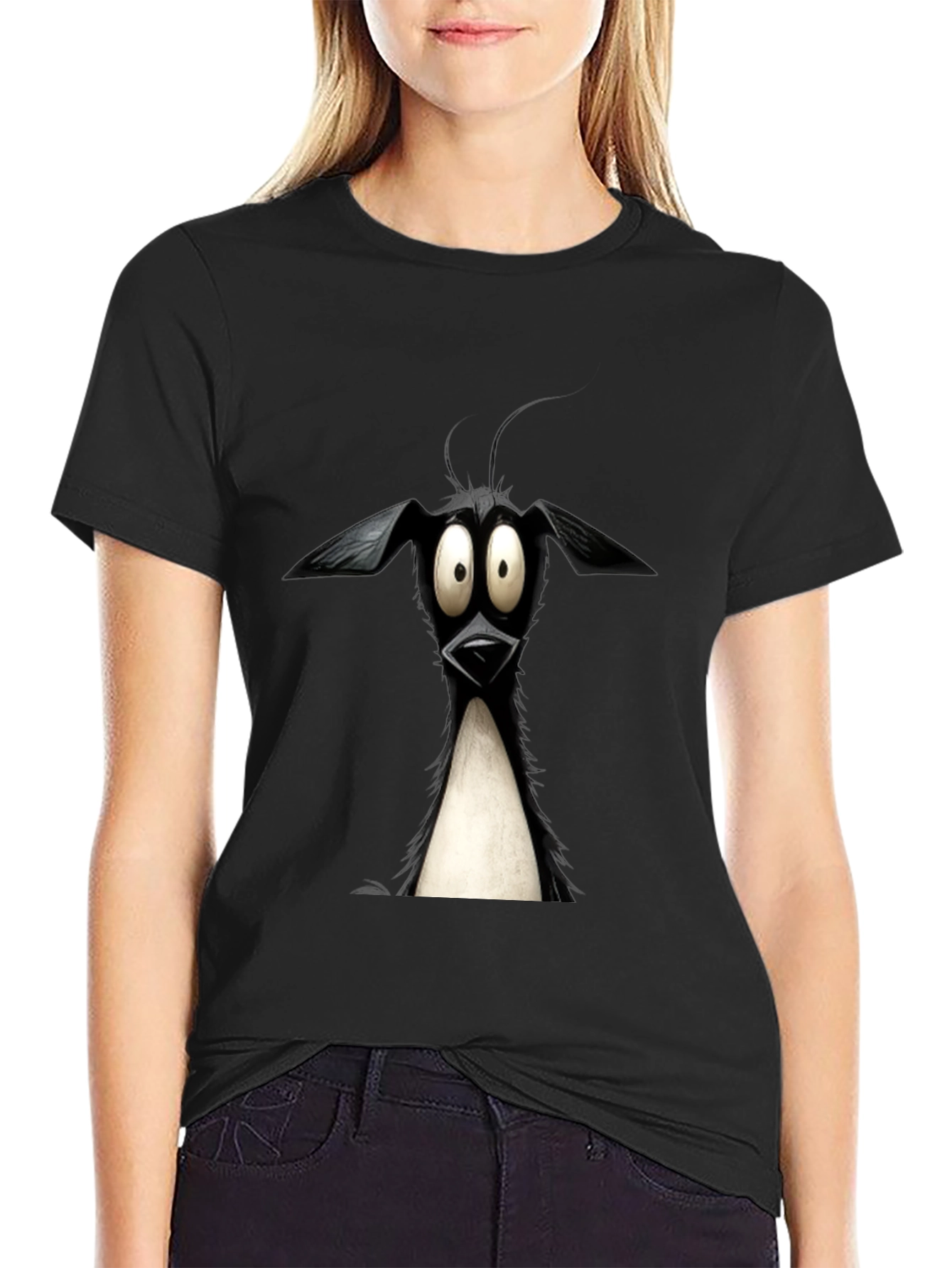 Cartoon Dog Graphic Tee - Quirky Black T-Shirt