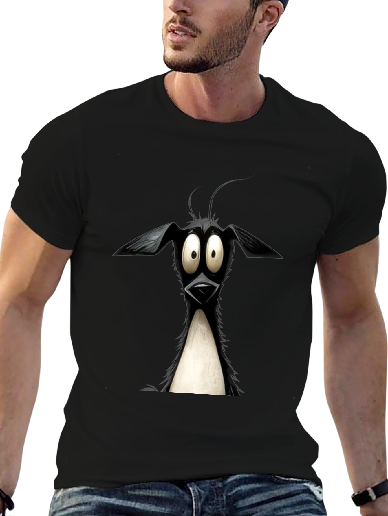 Cartoon Dog Graphic Tee - Quirky Black T-Shirt
