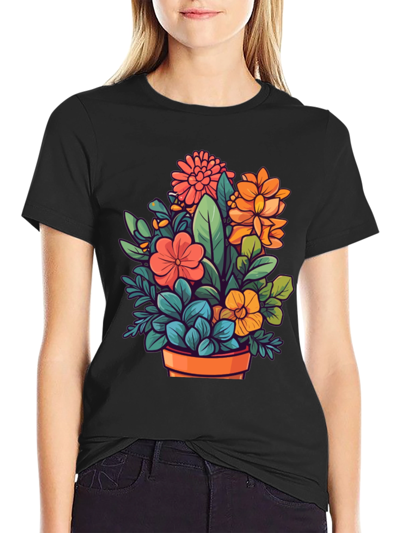 Floral Bouquet Graphic Tee - Black Unisex T-Shirt
