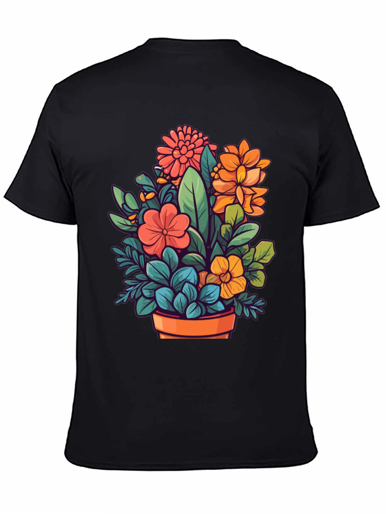 Floral Bouquet Graphic Tee - Black Unisex T-Shirt