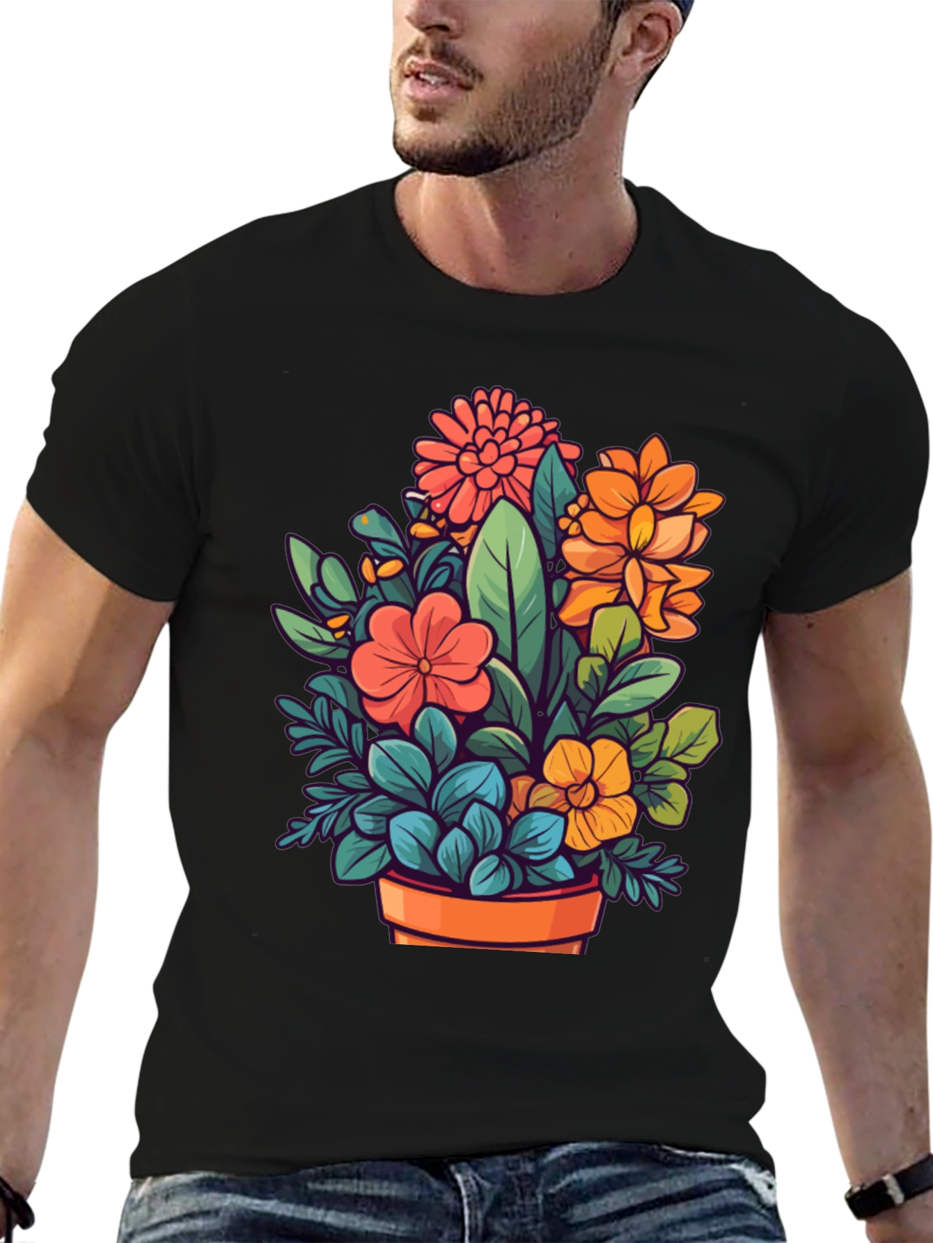 Floral Bouquet Graphic Tee - Black Unisex T-Shirt