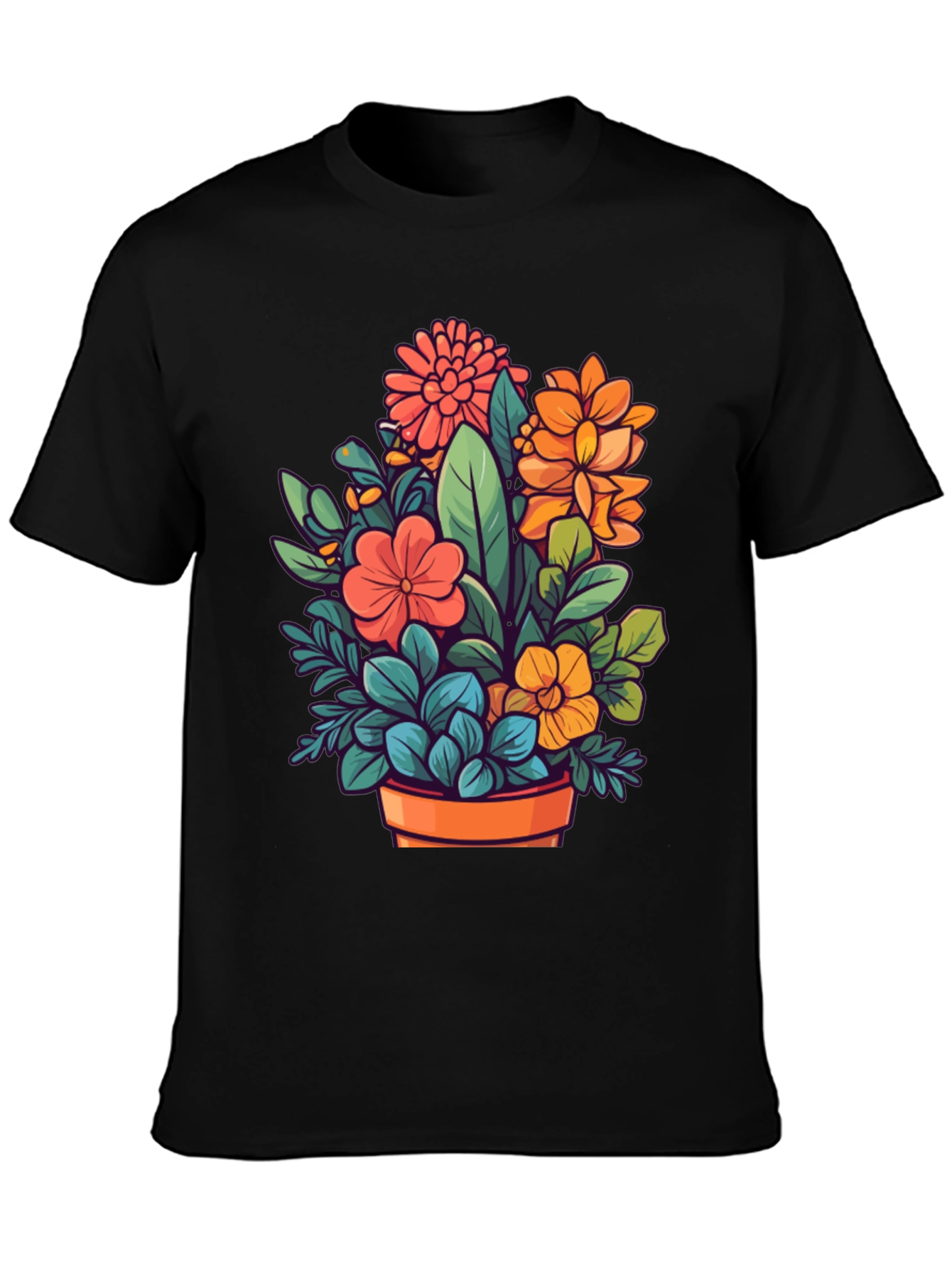 Floral Bouquet Graphic Tee - Black Unisex T-Shirt