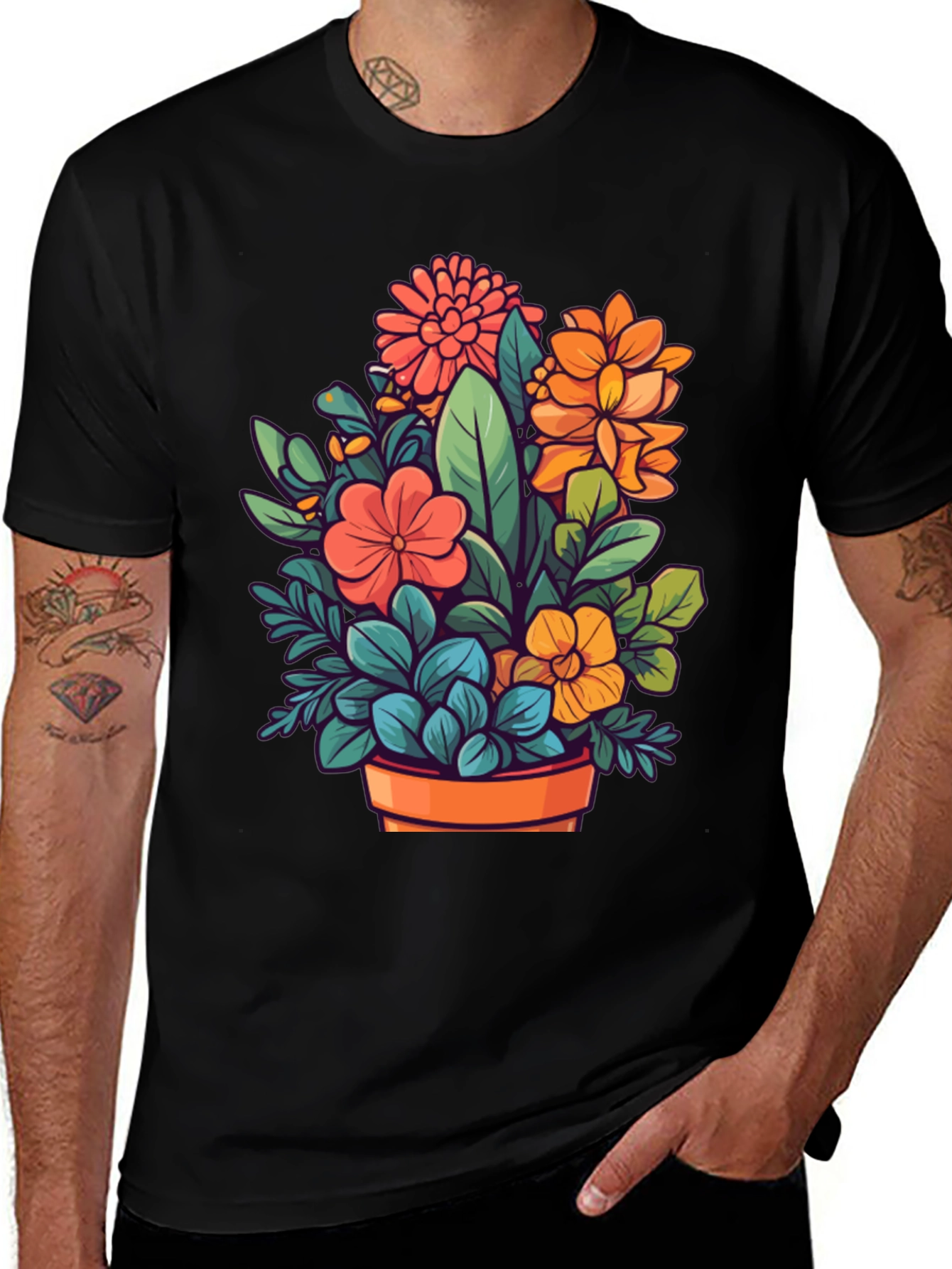 Floral Bouquet Graphic Tee - Black Unisex T-Shirt