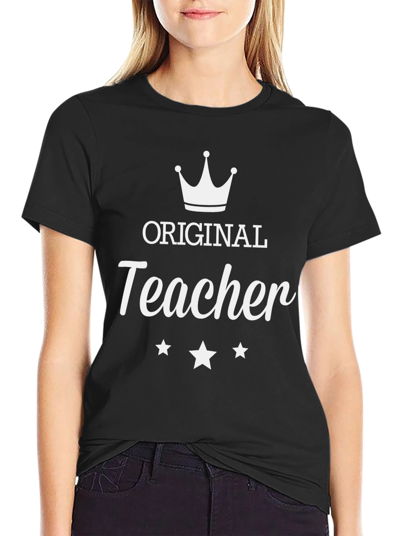 Original Teacher Graphic Tee - Black Cotton Blend