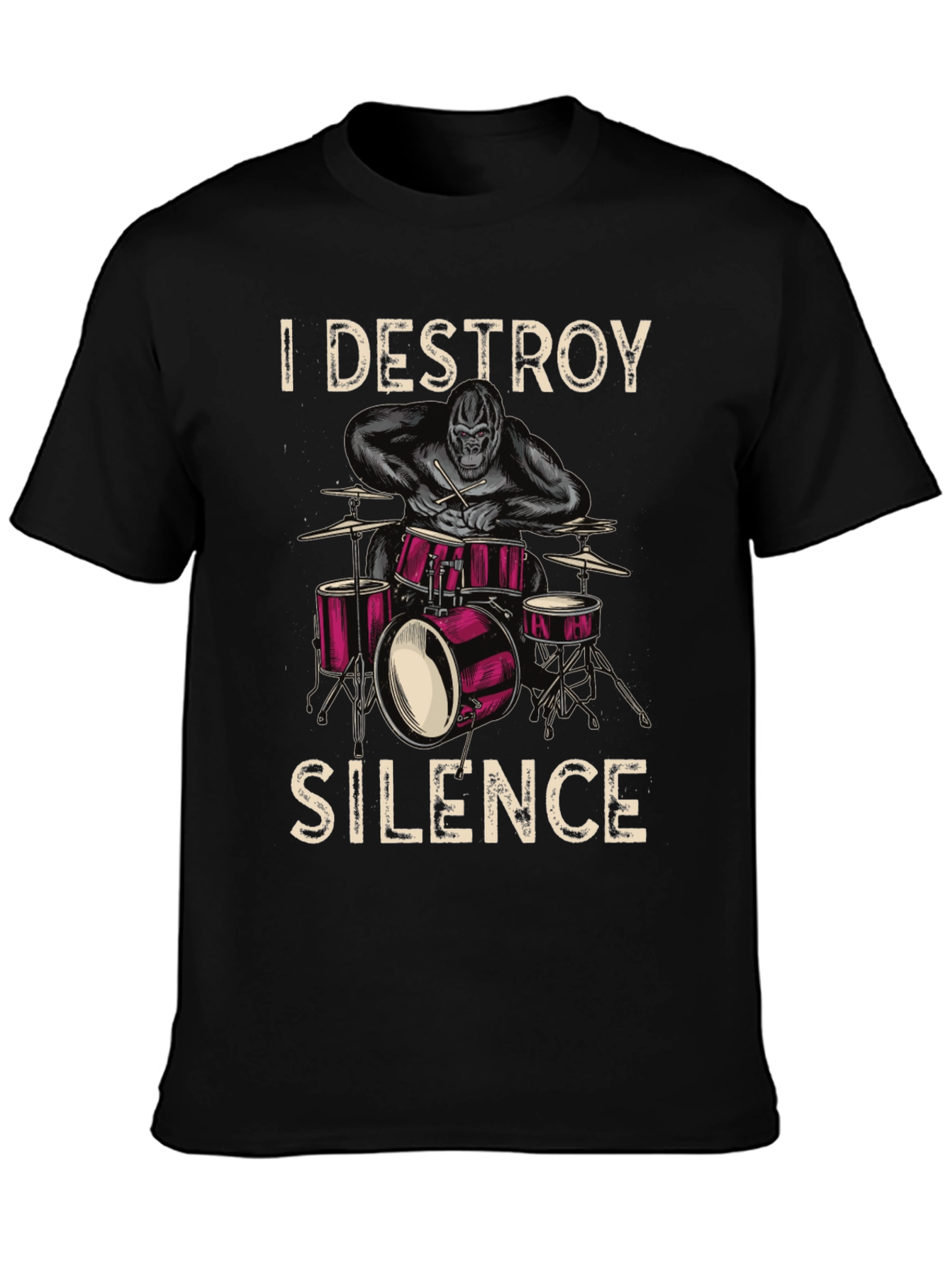 I Destroy Silence Drummer Gorilla Graphic Tee