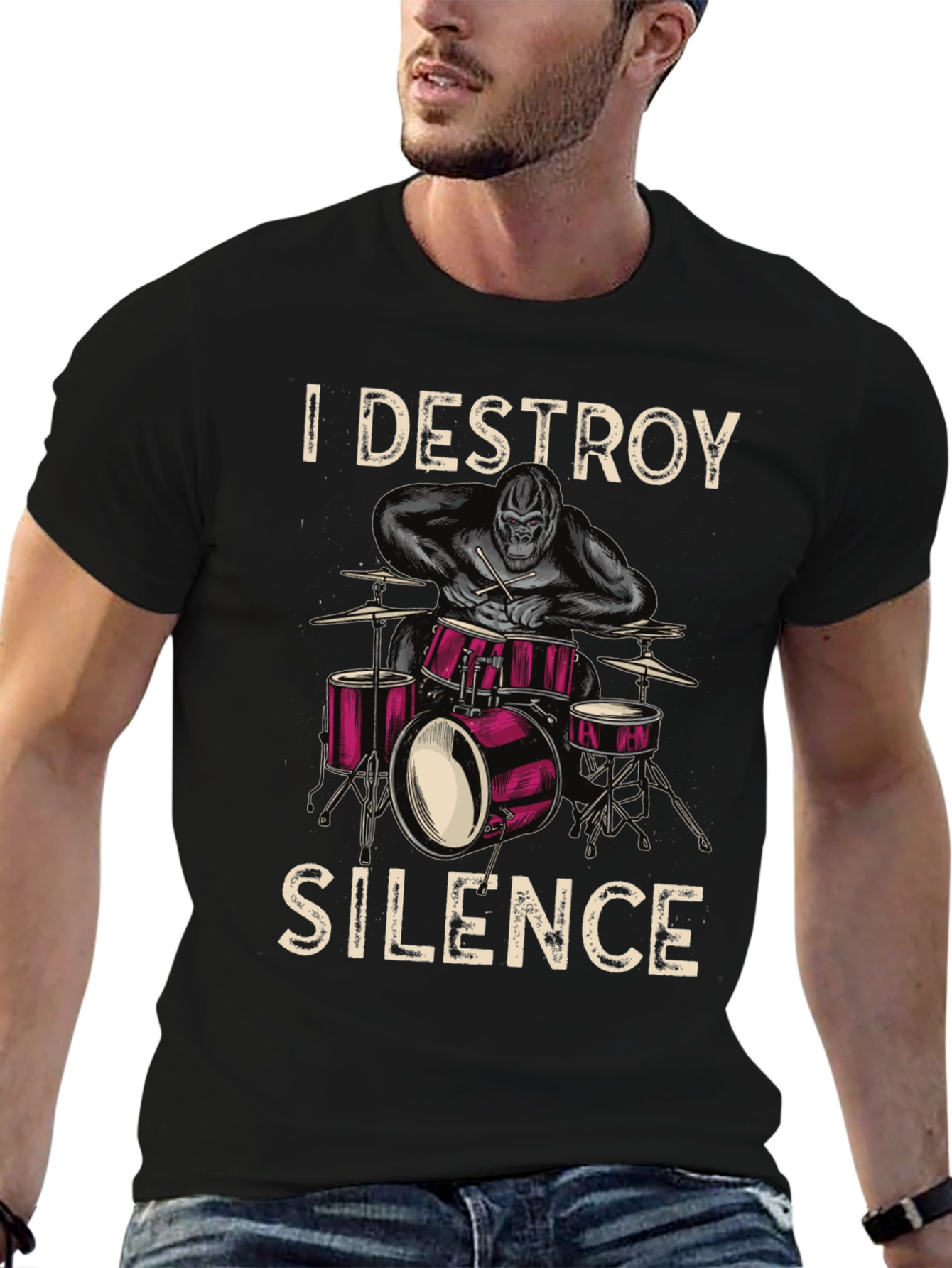 I Destroy Silence Drummer Gorilla Graphic Tee