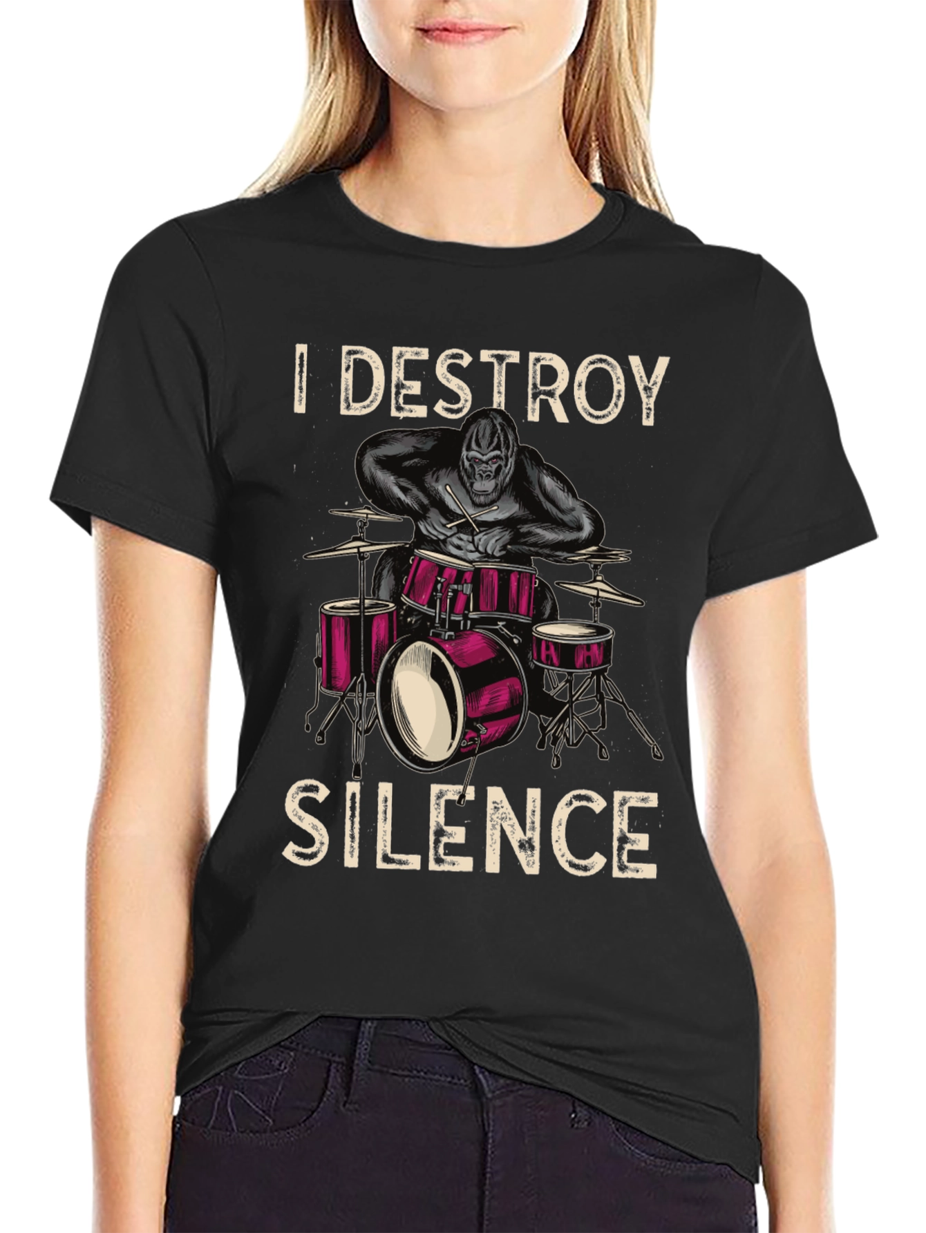 I Destroy Silence Drummer Gorilla Graphic Tee