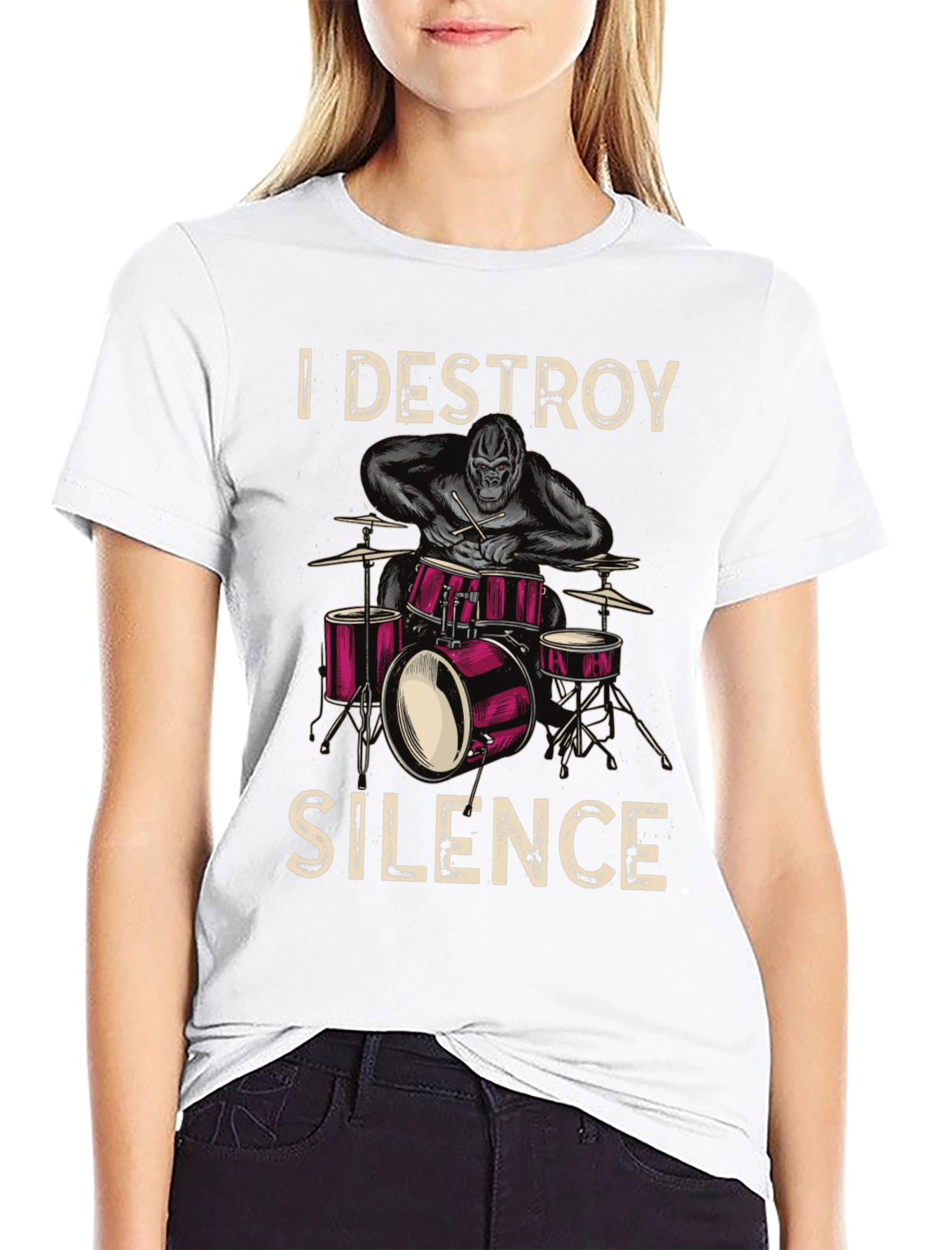 I Destroy Silence Drummer Gorilla Graphic Tee