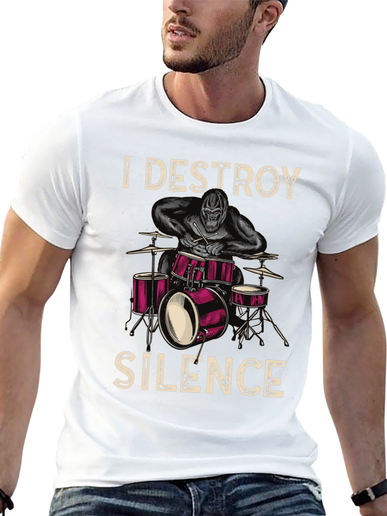 I Destroy Silence Drummer Gorilla Graphic Tee