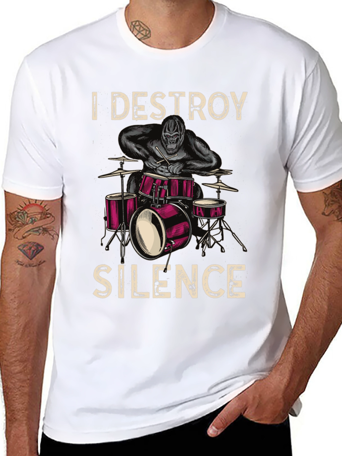 I Destroy Silence Drummer Gorilla Graphic Tee