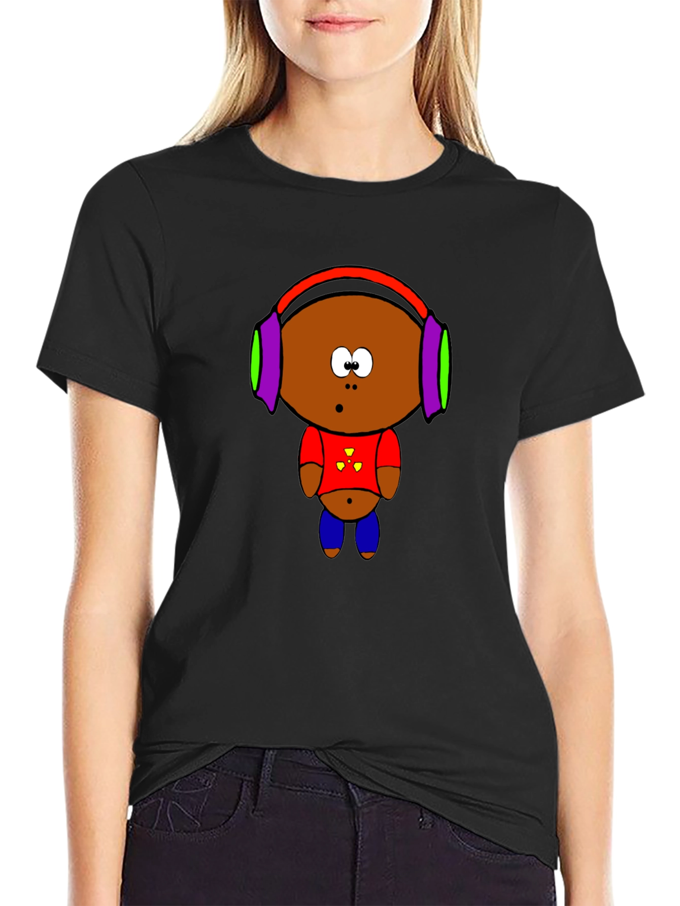 Cartoon Character Graphic T-Shirt - Black