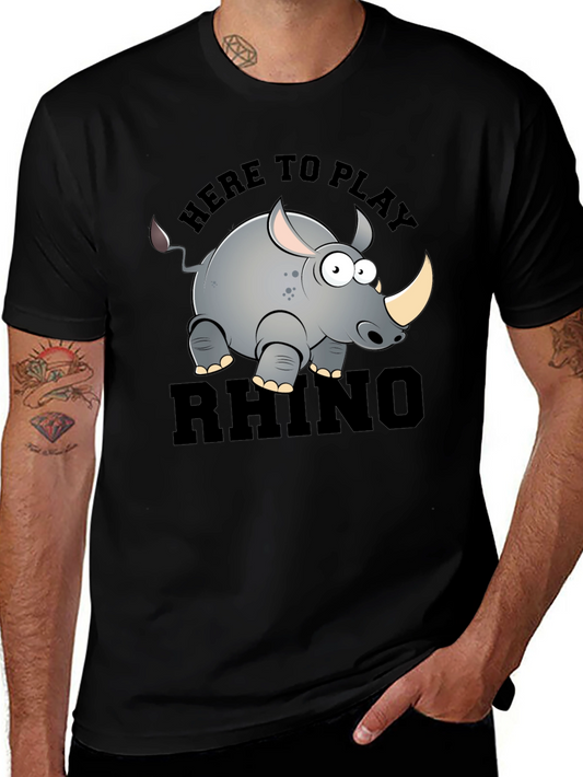 Cartoon Rhino Graphic T-Shirt - Here to Play Rhino