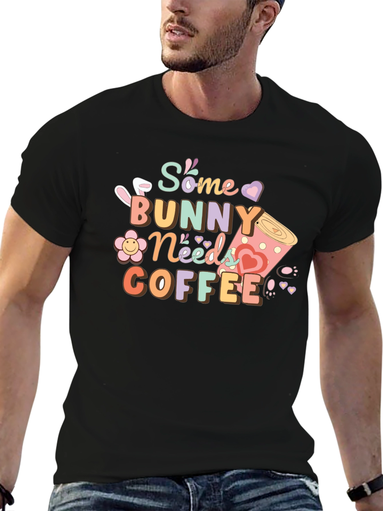 Some Bunny Needs Coffee T-Shirt - Black