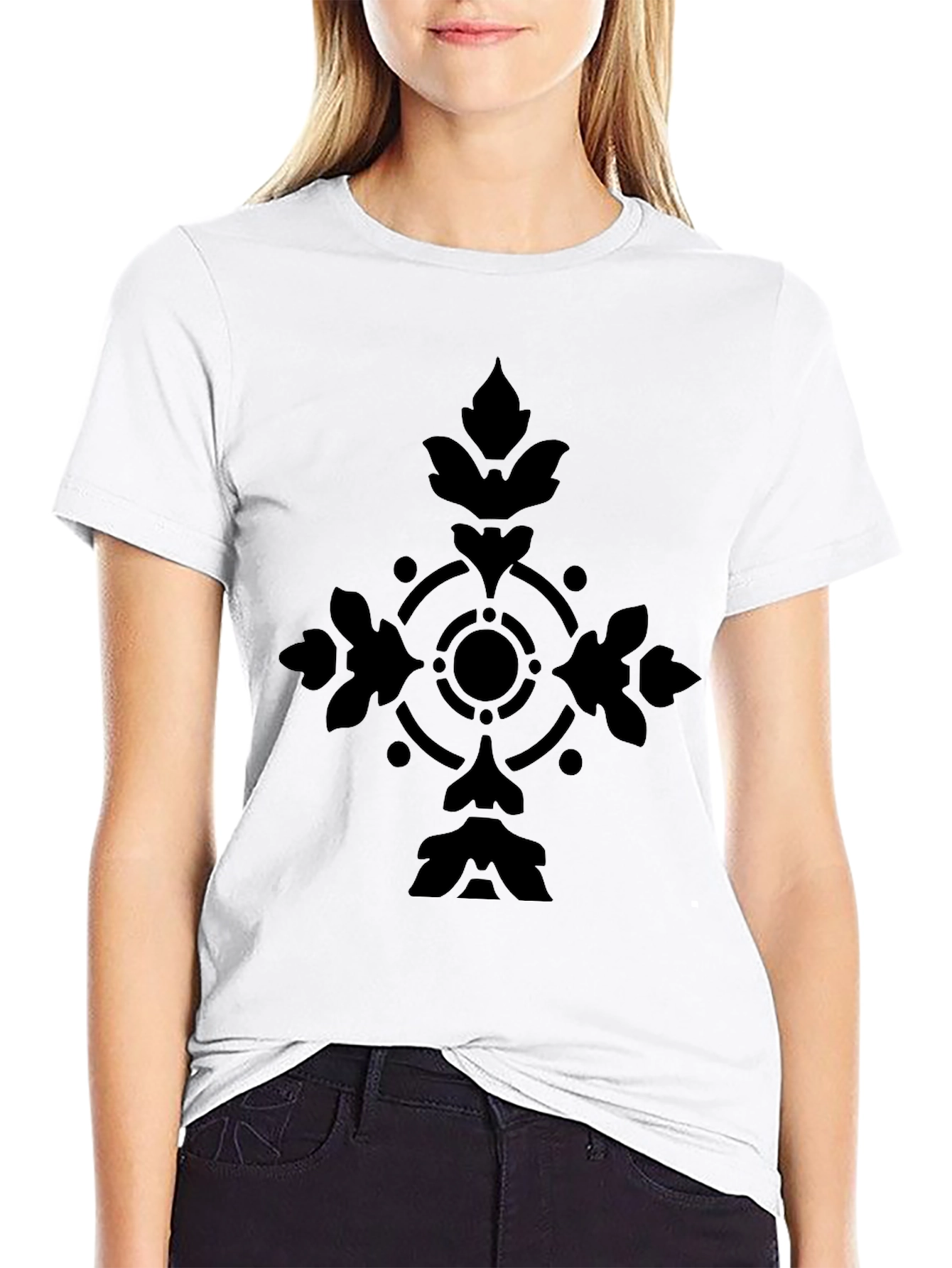Mens Black Graphic Tee - Elegant Cross Design