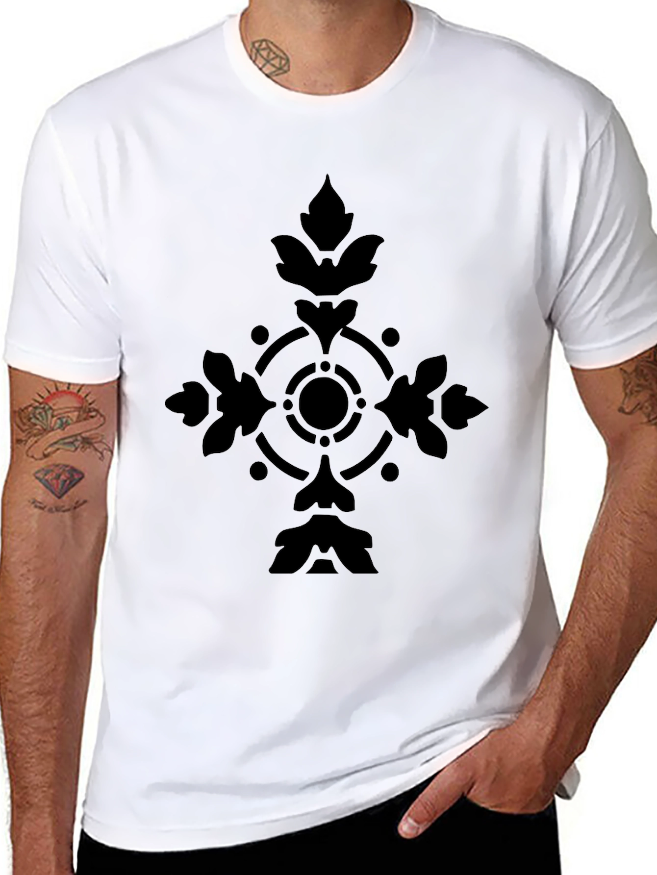 Mens Black Graphic Tee - Elegant Cross Design