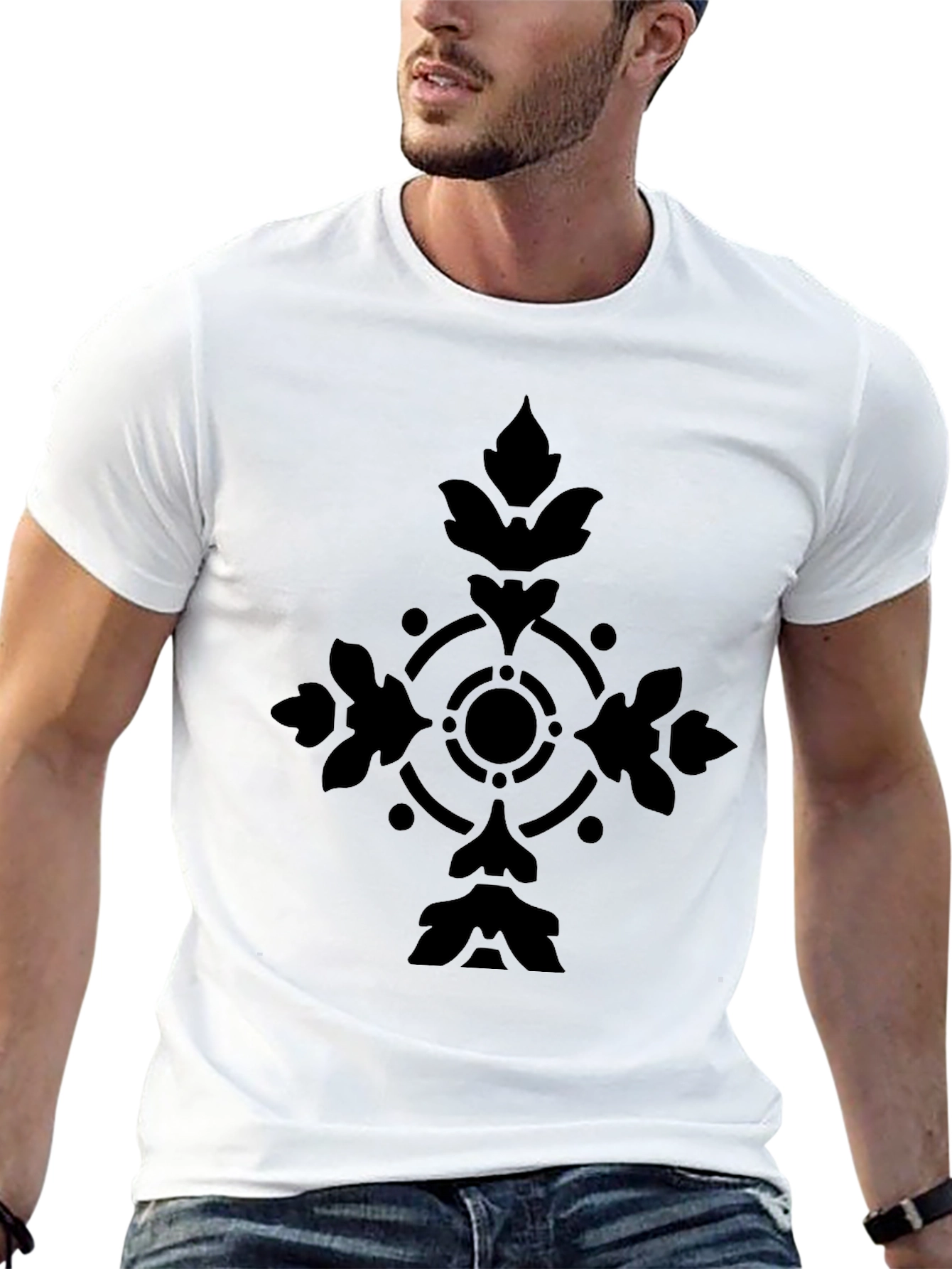 Mens Black Graphic Tee - Elegant Cross Design