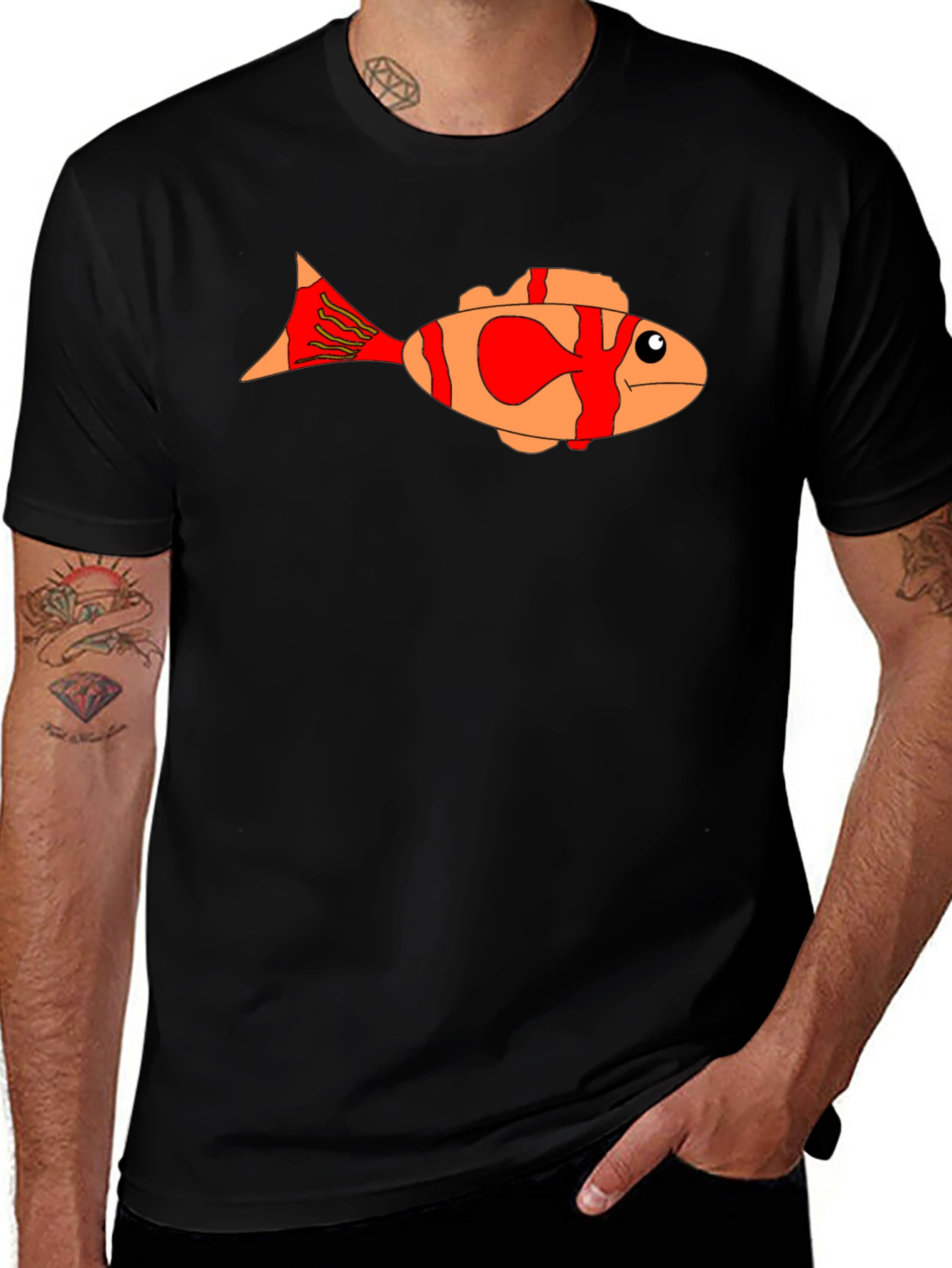 Cartoon Fish Graphic Tee - Black