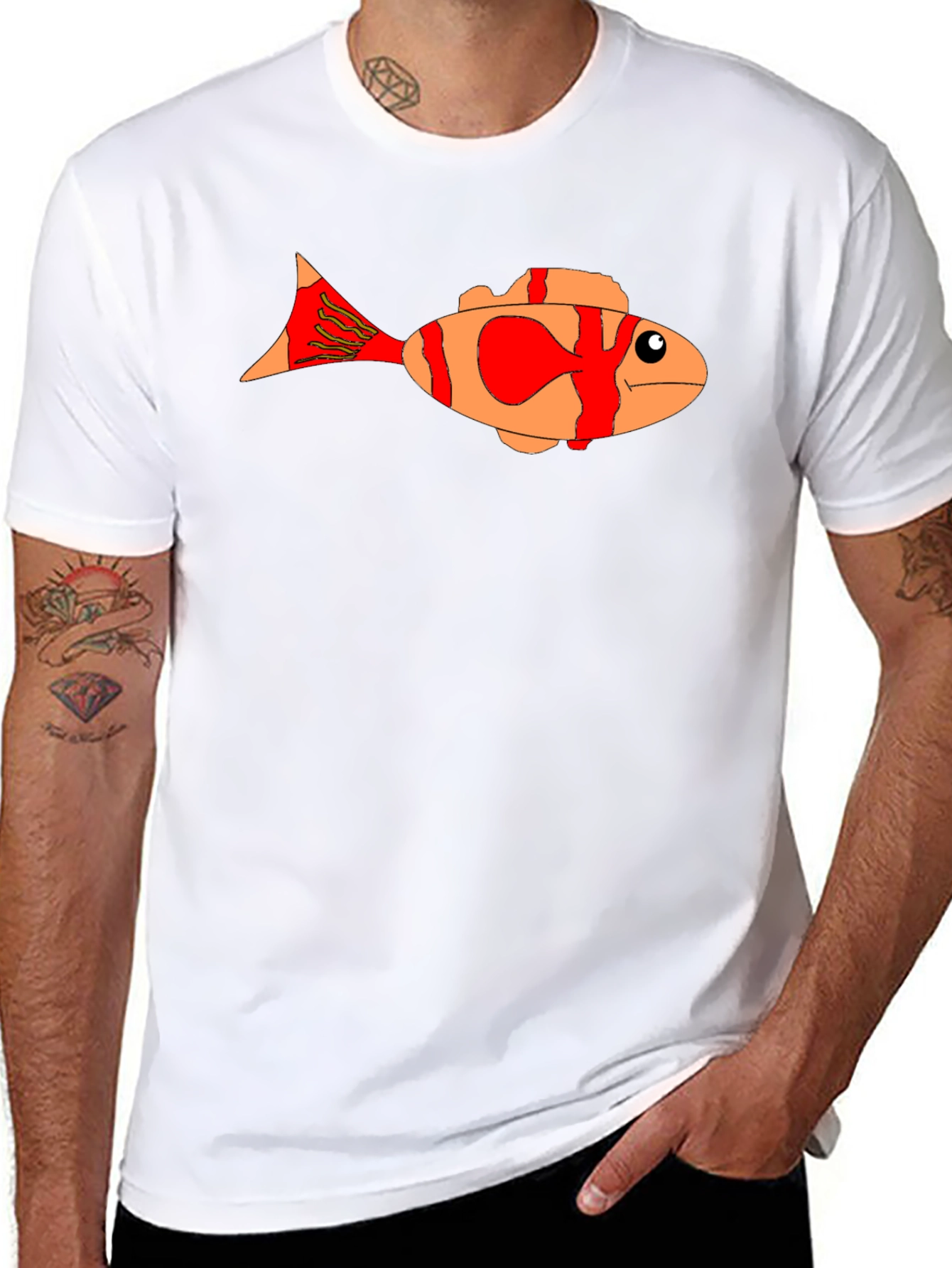 Cartoon Fish Graphic Tee - Black
