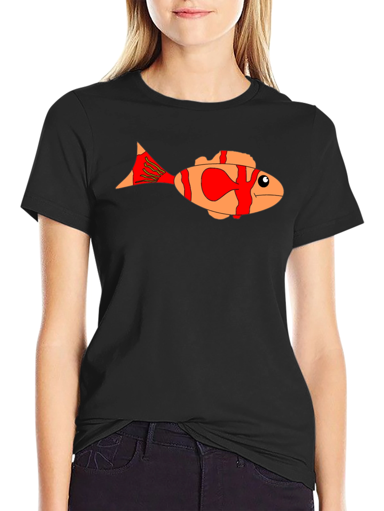 Cartoon Fish Graphic Tee - Black