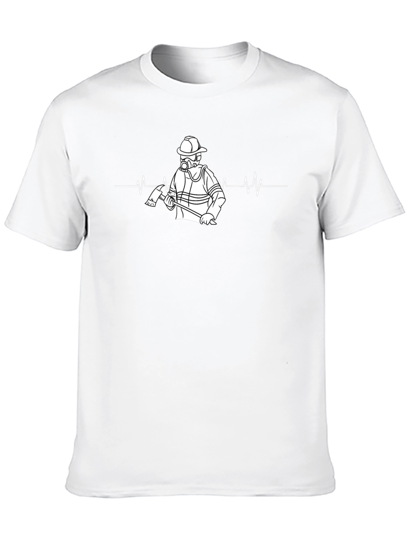 Firefighter Heartbeat T-Shirt - Black Cotton Crew Neck