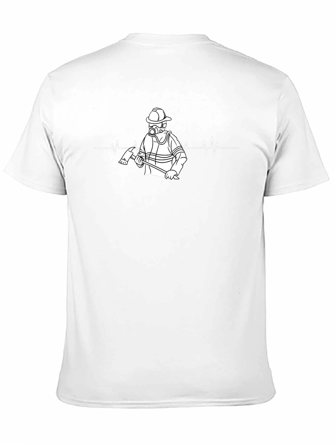 Firefighter Heartbeat T-Shirt - Black Cotton Crew Neck