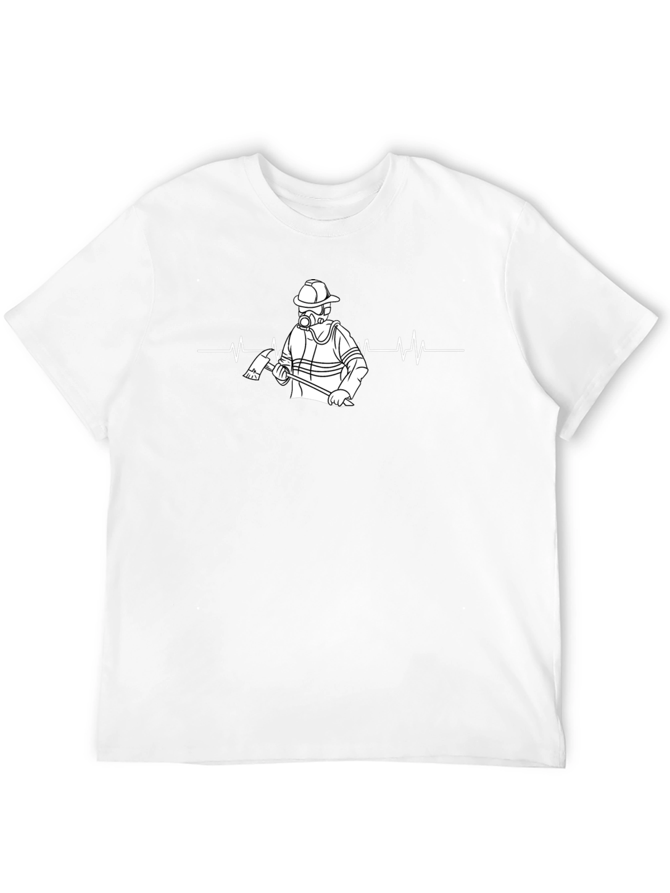 Firefighter Heartbeat T-Shirt - Black Cotton Crew Neck