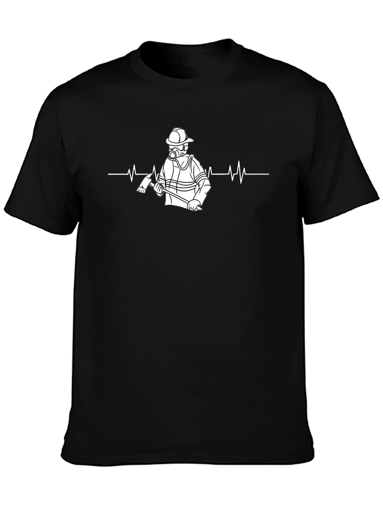 Firefighter Heartbeat T-Shirt - Black Cotton Crew Neck