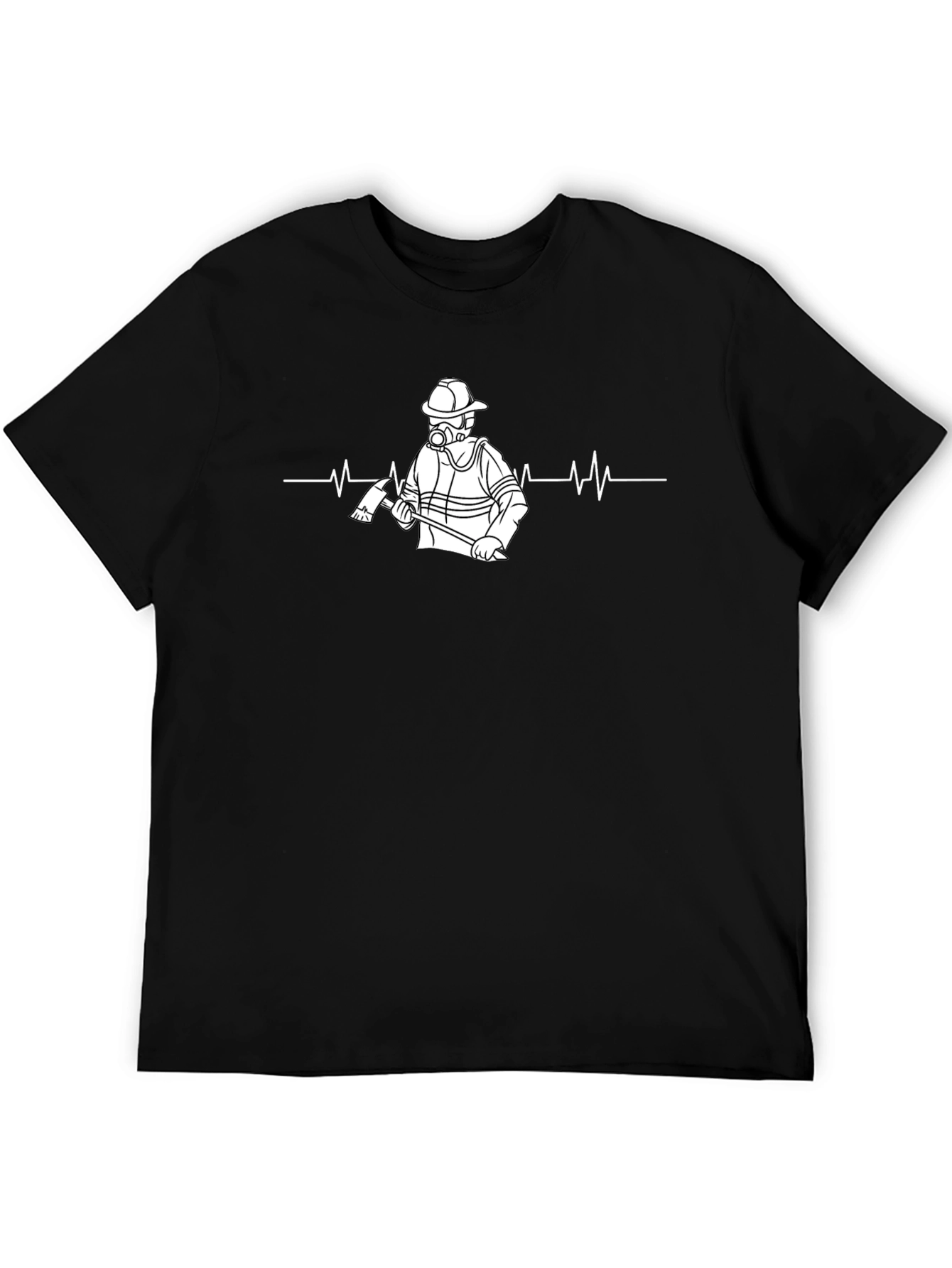 Firefighter Heartbeat T-Shirt - Black Cotton Crew Neck