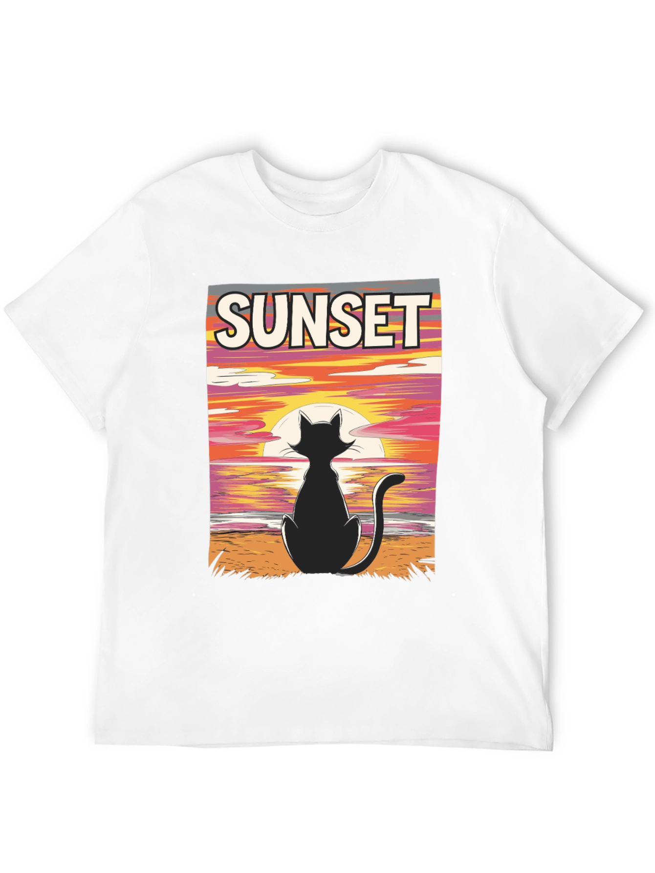 Sunset Cat Graphic Tee - Stylish Black T-Shirt