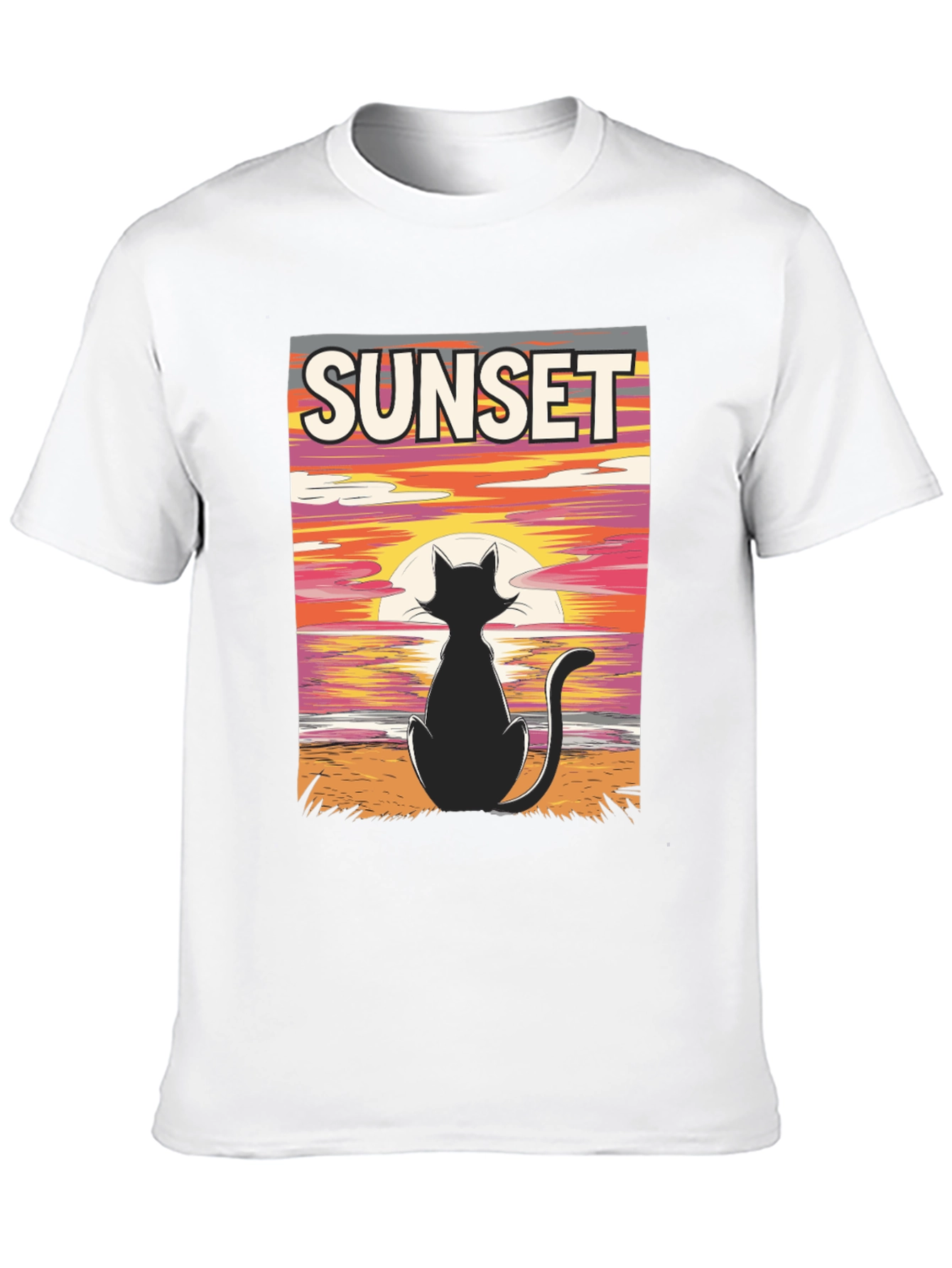 Sunset Cat Graphic Tee - Stylish Black T-Shirt