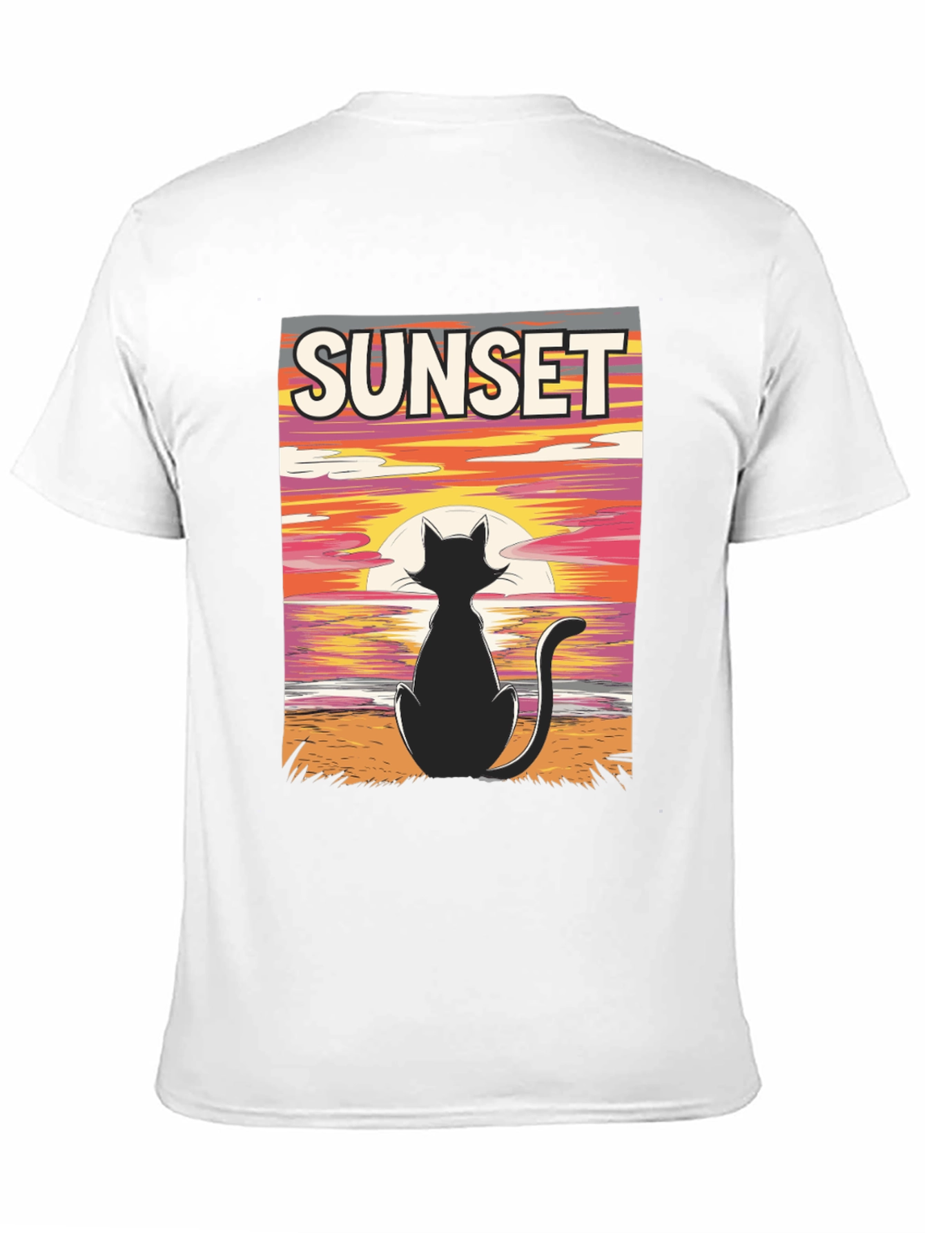 Sunset Cat Graphic Tee - Stylish Black T-Shirt