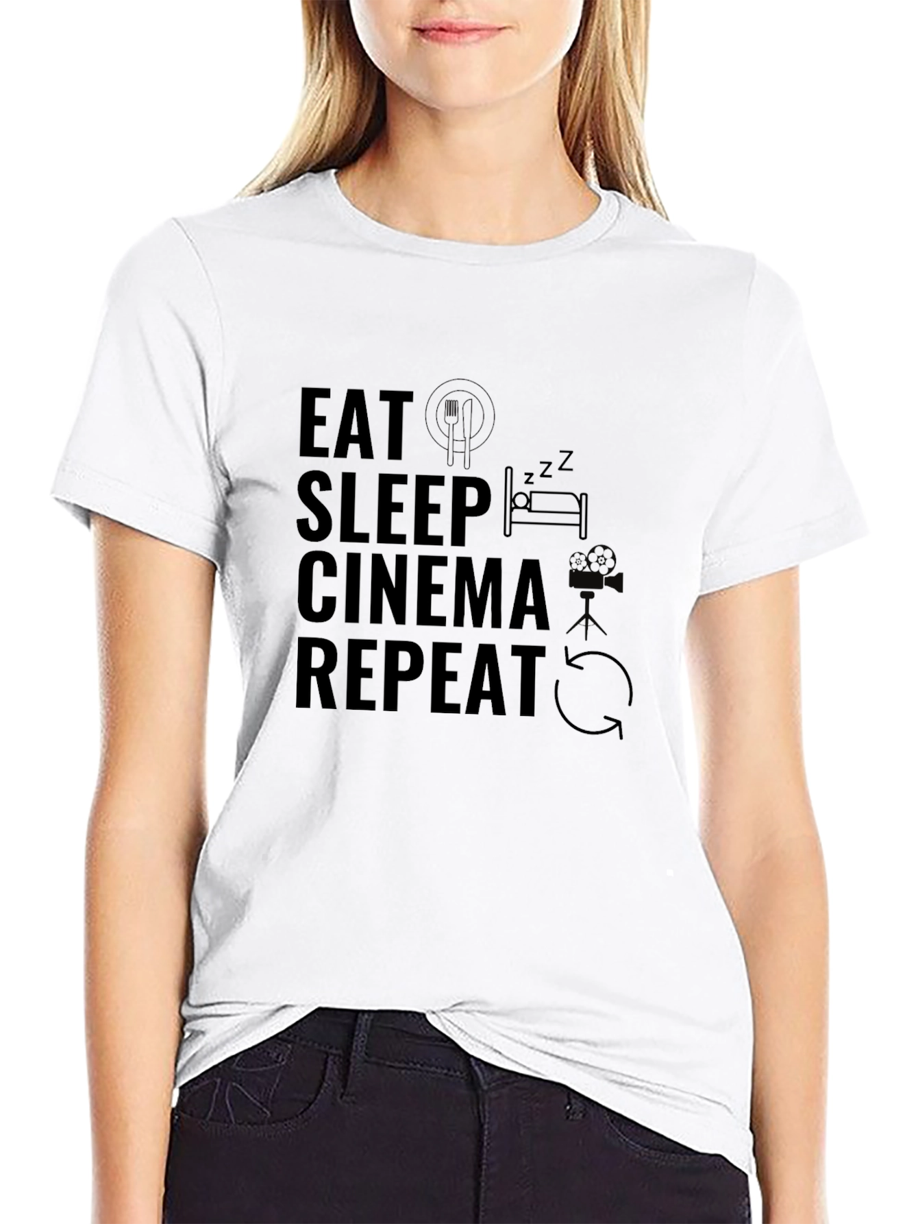 Eat Sleep Cinema Repeat Graphic Tee - Black