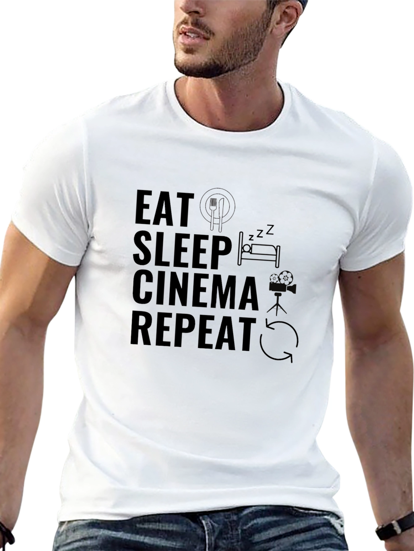 Eat Sleep Cinema Repeat Graphic Tee - Black