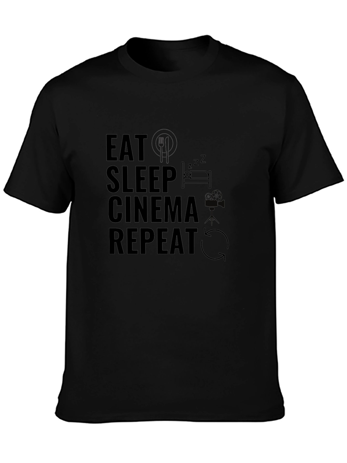 Eat Sleep Cinema Repeat Graphic Tee - Black