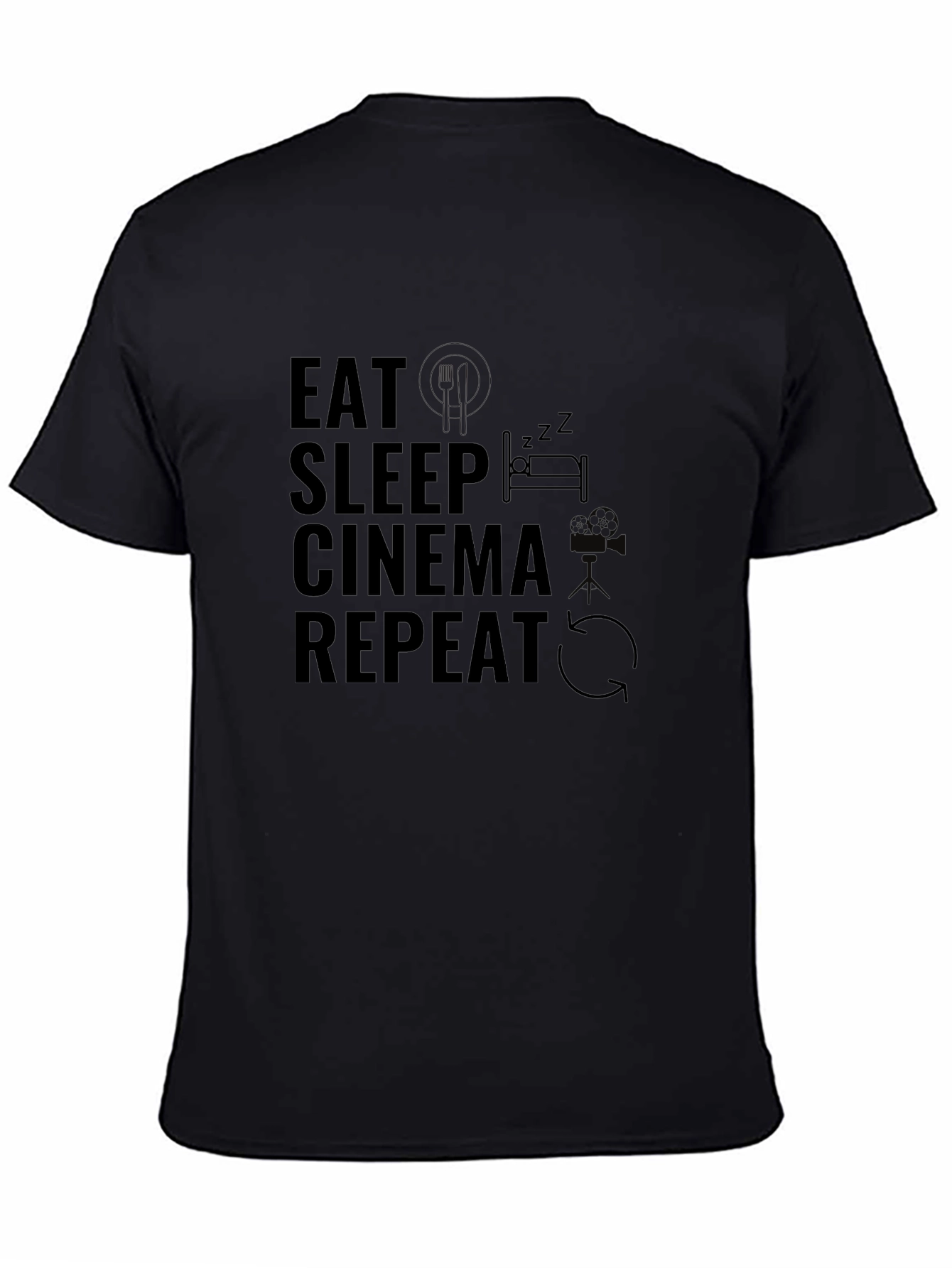 Eat Sleep Cinema Repeat Graphic Tee - Black