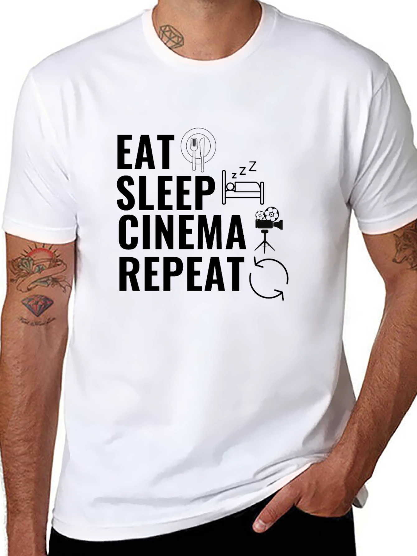 Eat Sleep Cinema Repeat Graphic Tee - Black