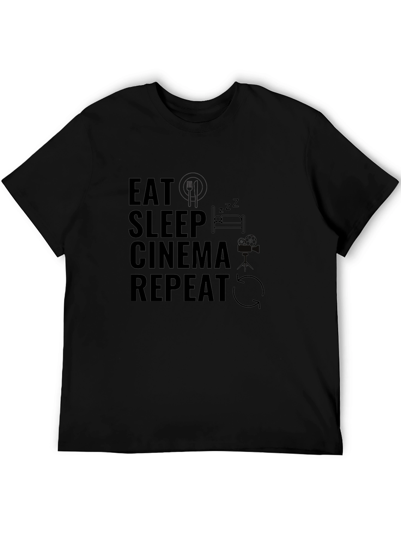 Eat Sleep Cinema Repeat Graphic Tee - Black