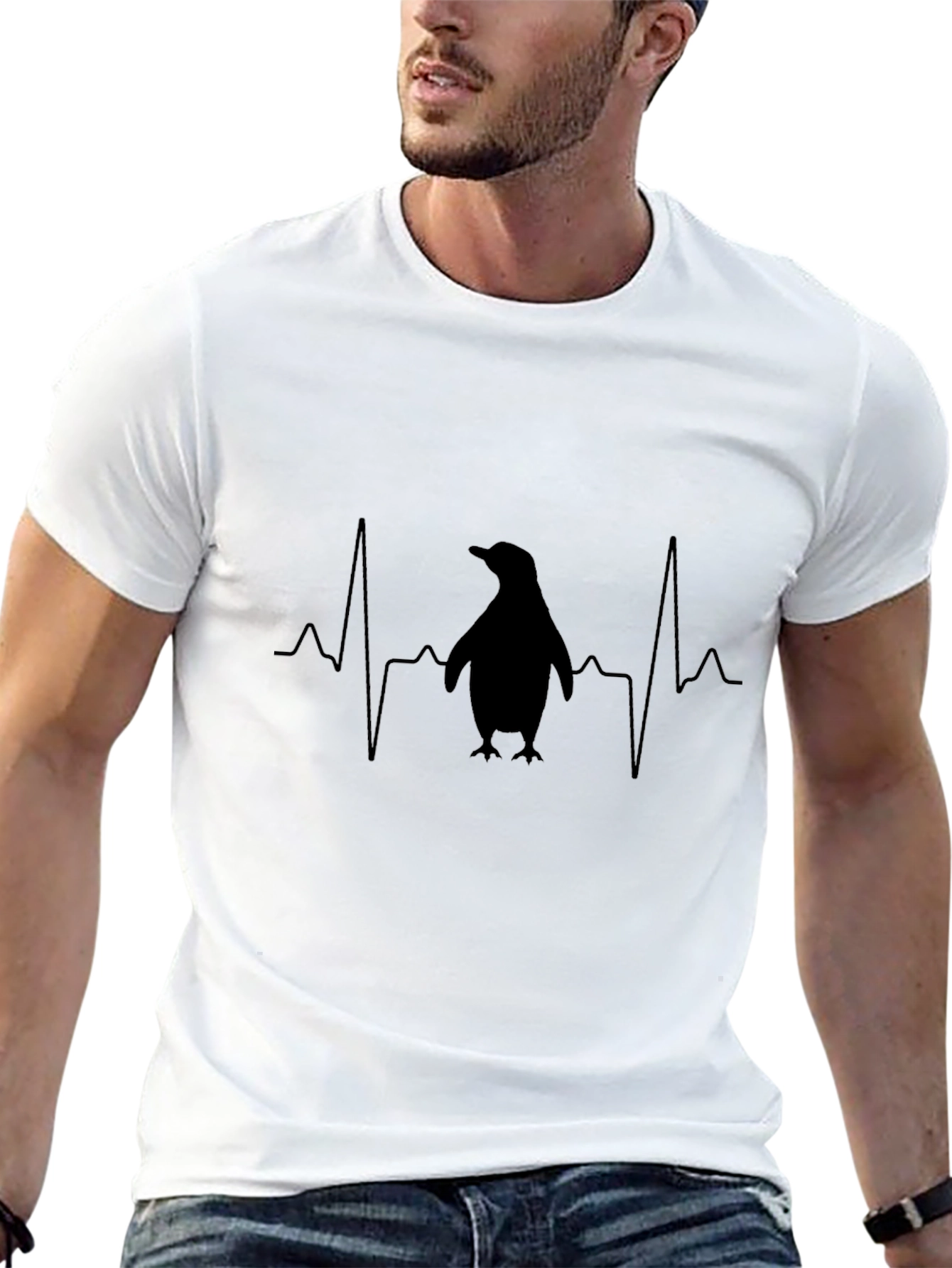 Penguin Heartbeat Graphic Tee - Black