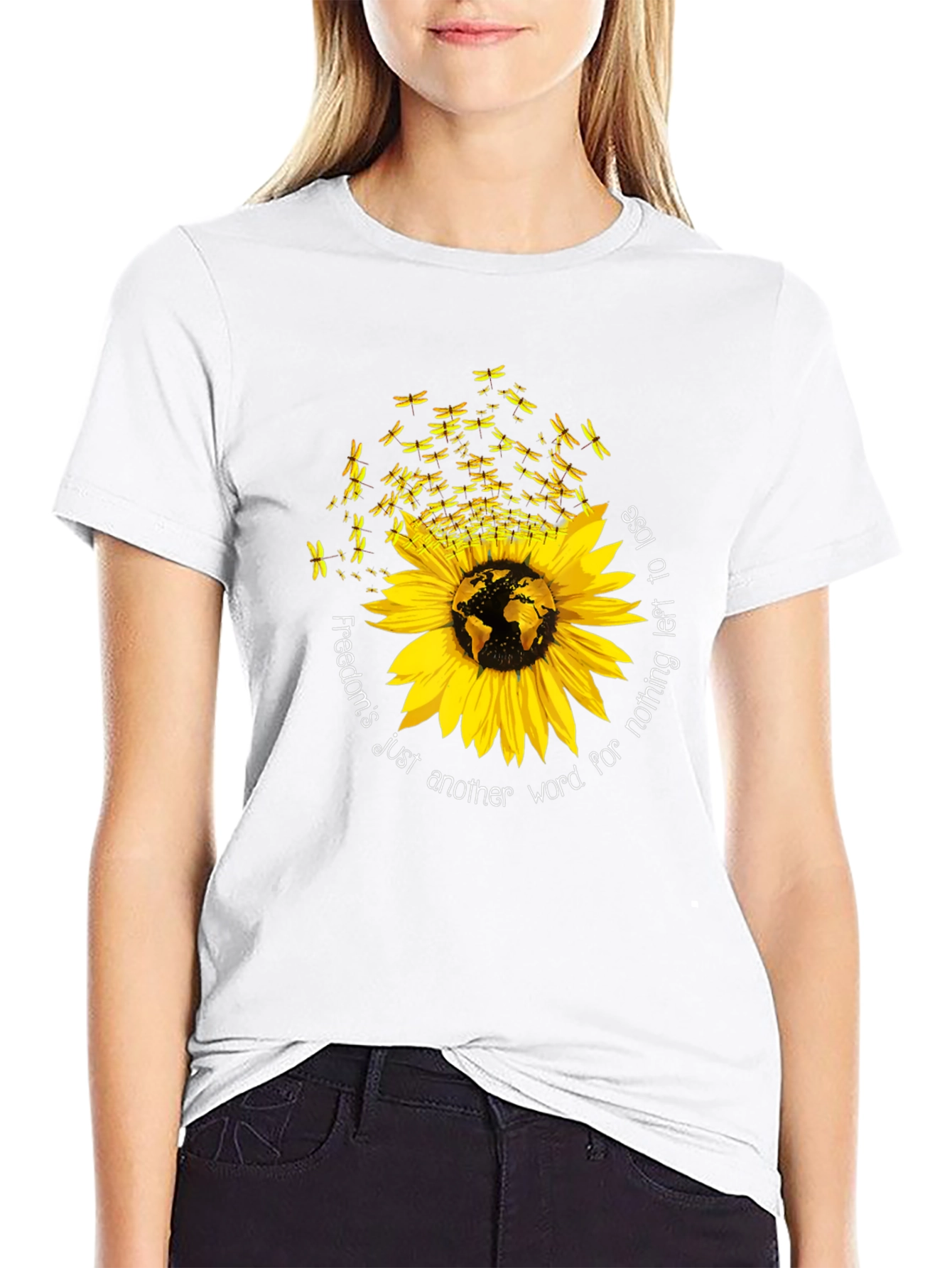 Sunflower Dragonfly Freedom T-Shirt