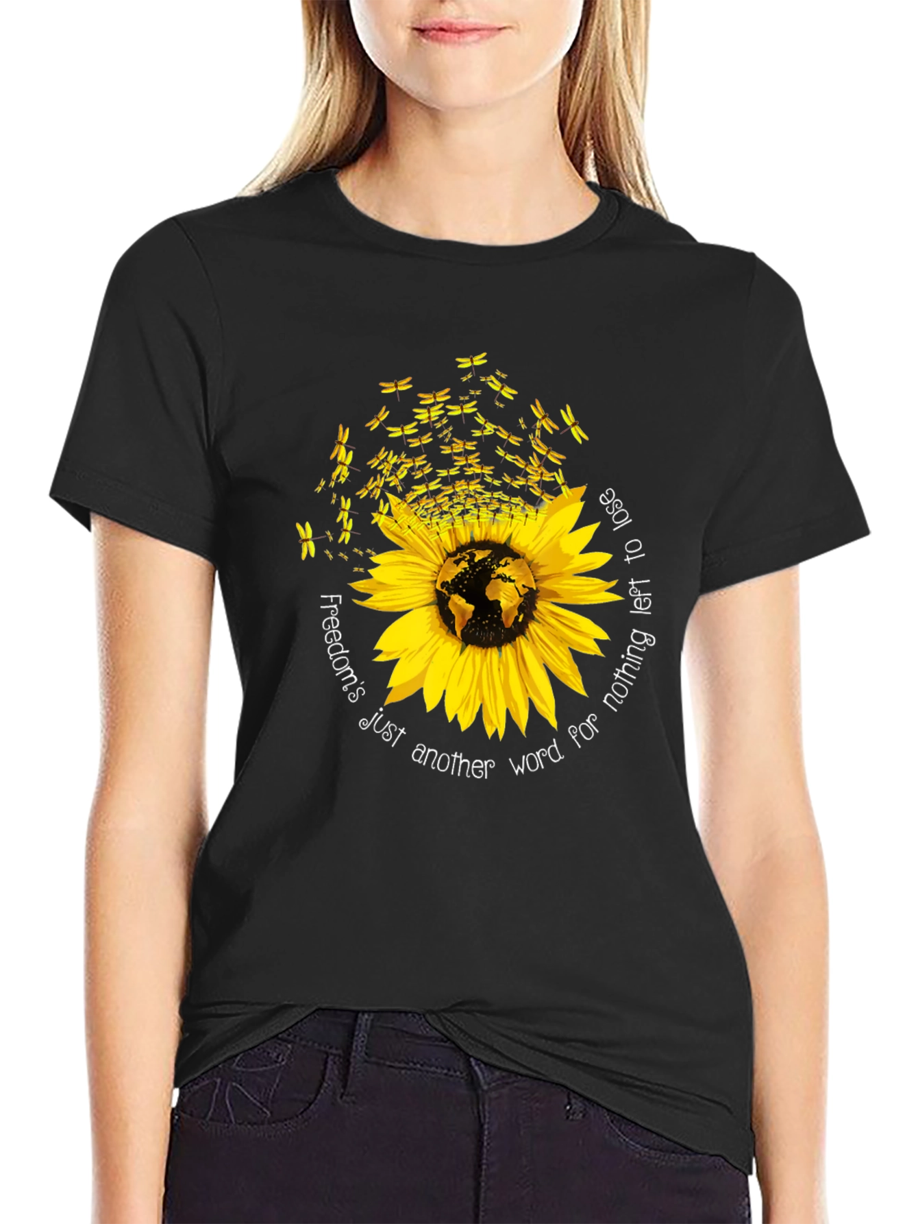 Sunflower Dragonfly Freedom T-Shirt
