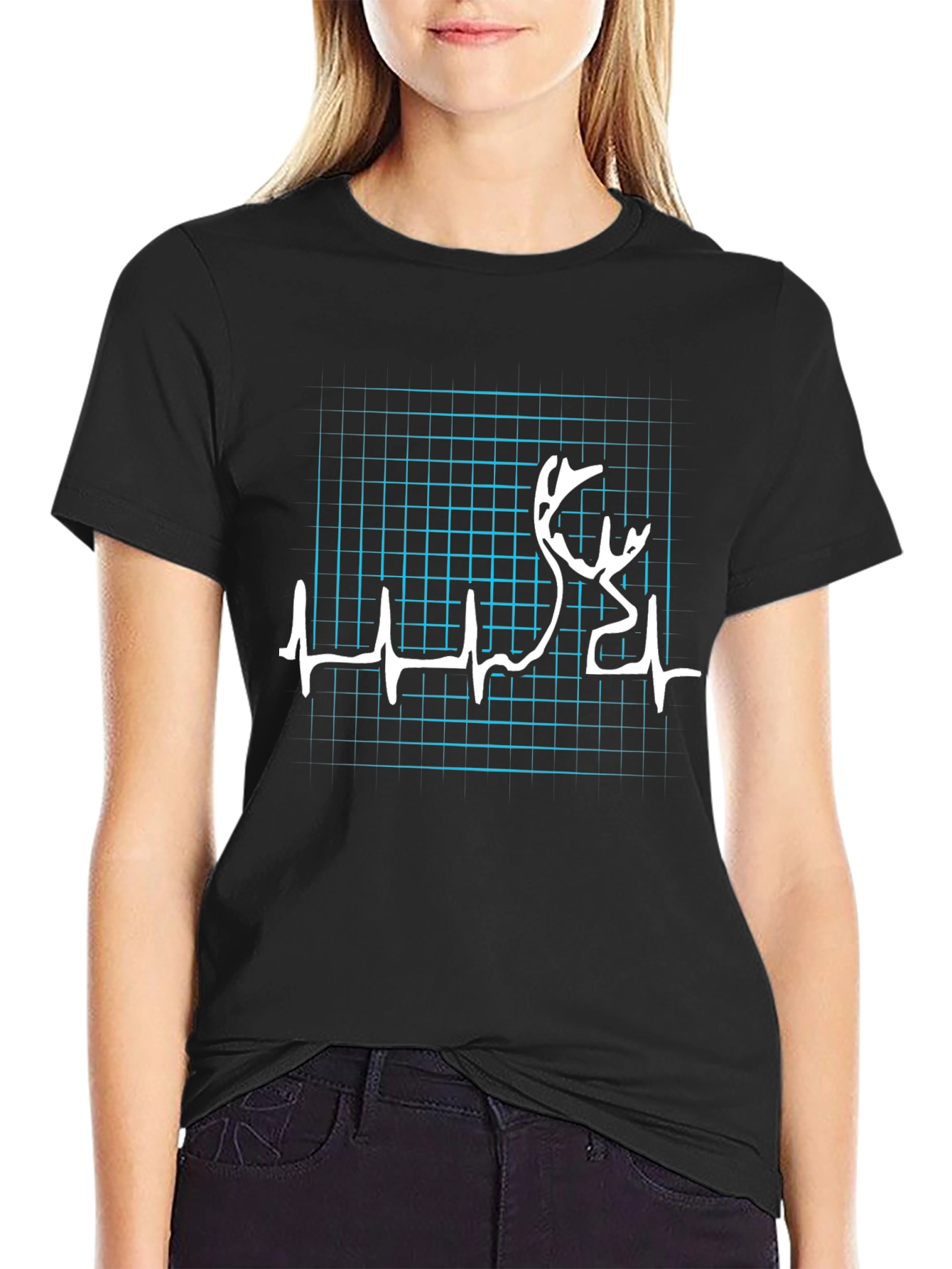 Heartbeat Deer Graphic Tee - Black