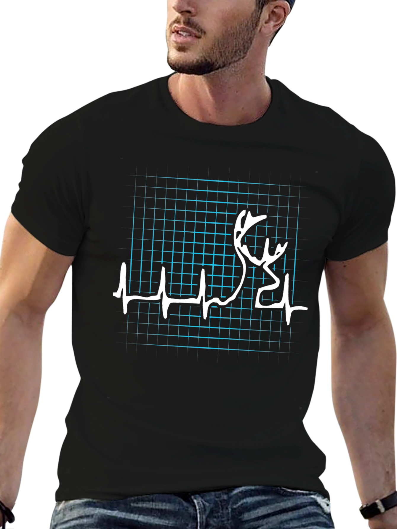 Heartbeat Deer Graphic Tee - Black