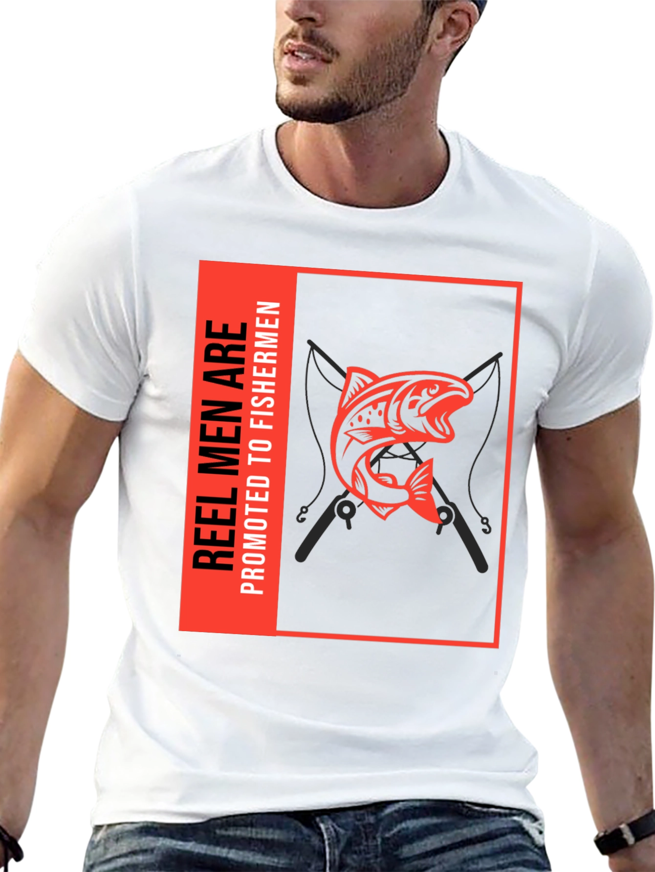 Reel Men are Promoted to Fishermen Black T-Shirt