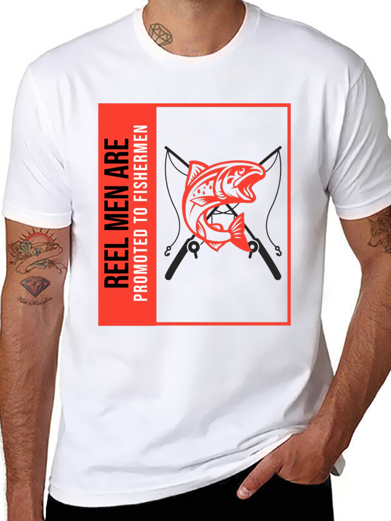 Reel Men are Promoted to Fishermen Black T-Shirt