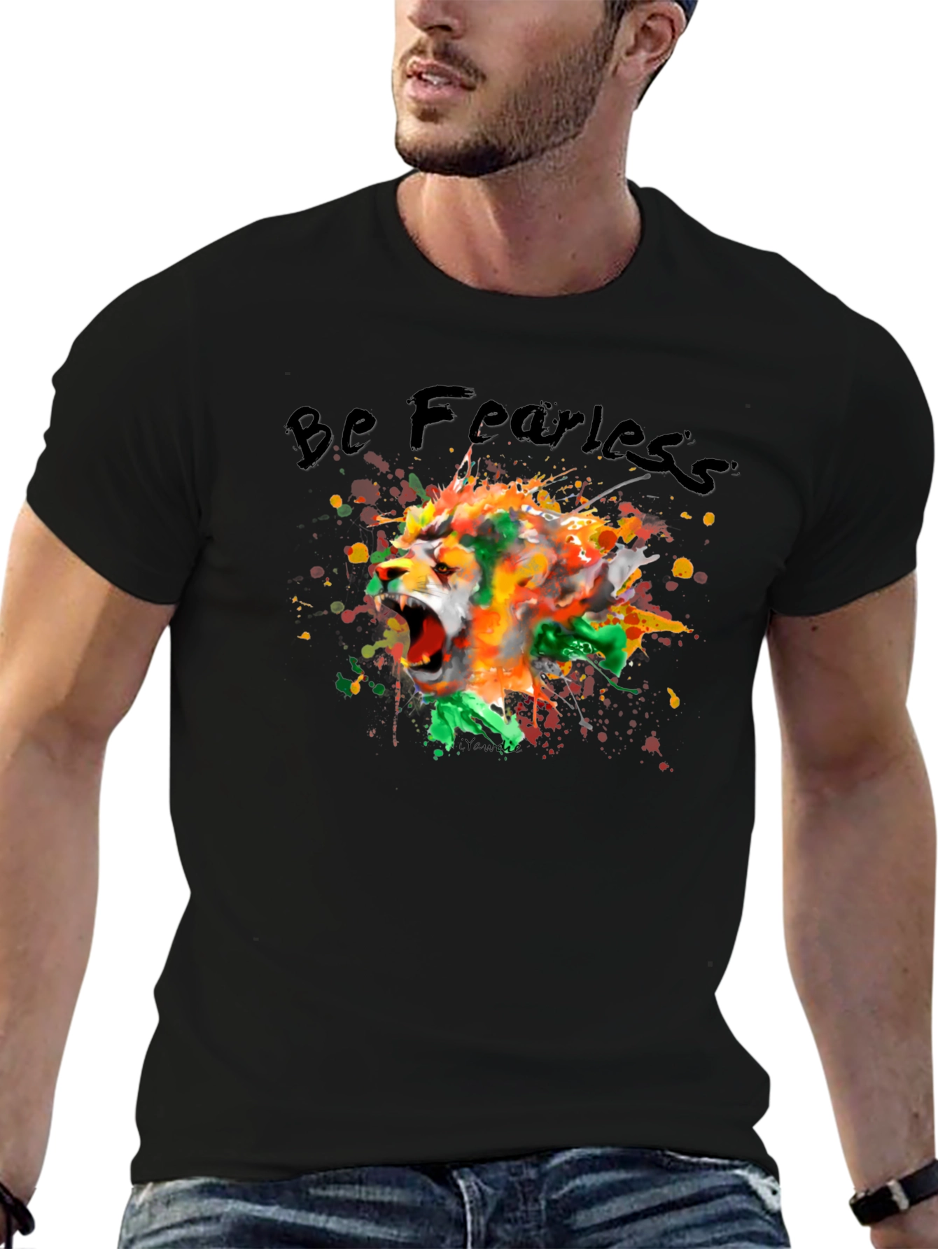 Be Fearless Lion Graphic Black T-Shirt