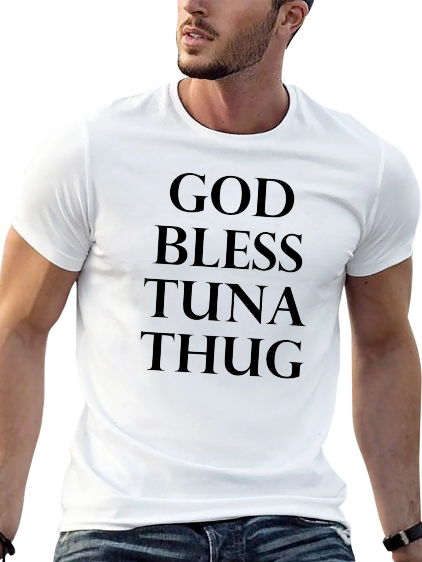 God Bless Tuna Thug Mens Black Graphic Tee