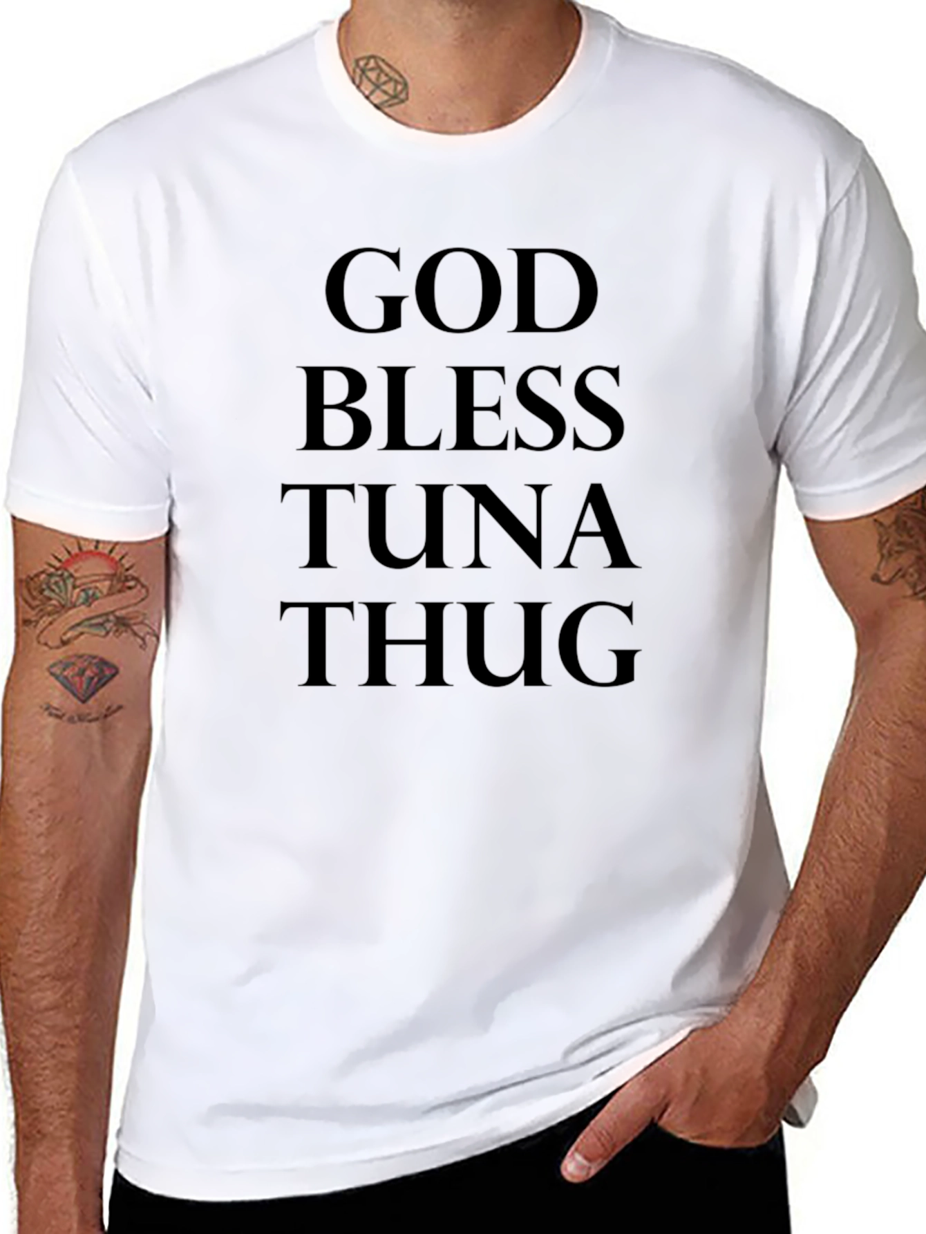 God Bless Tuna Thug Mens Black Graphic Tee